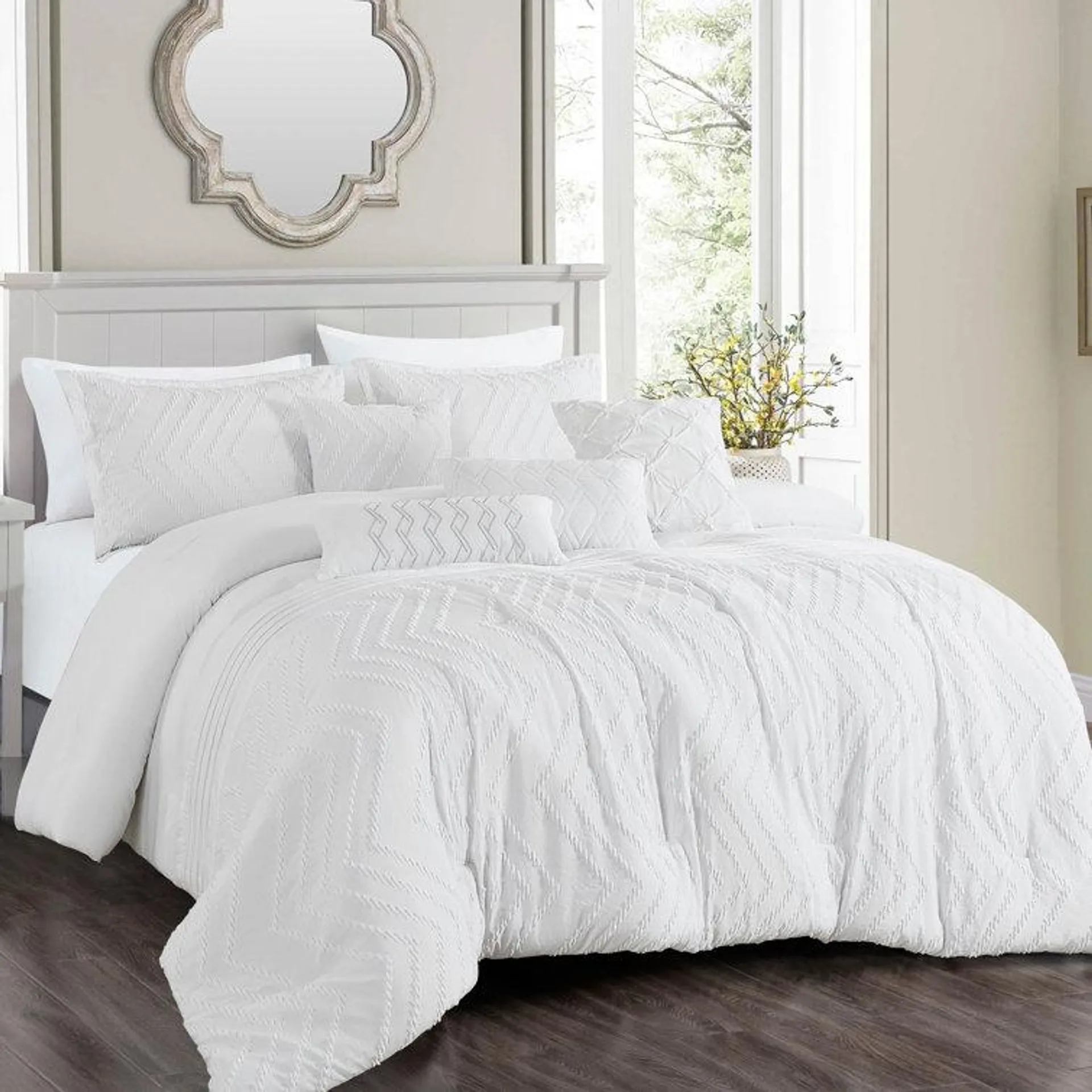 Talyah White 100% Cotton 7 Piece Comforter Set
