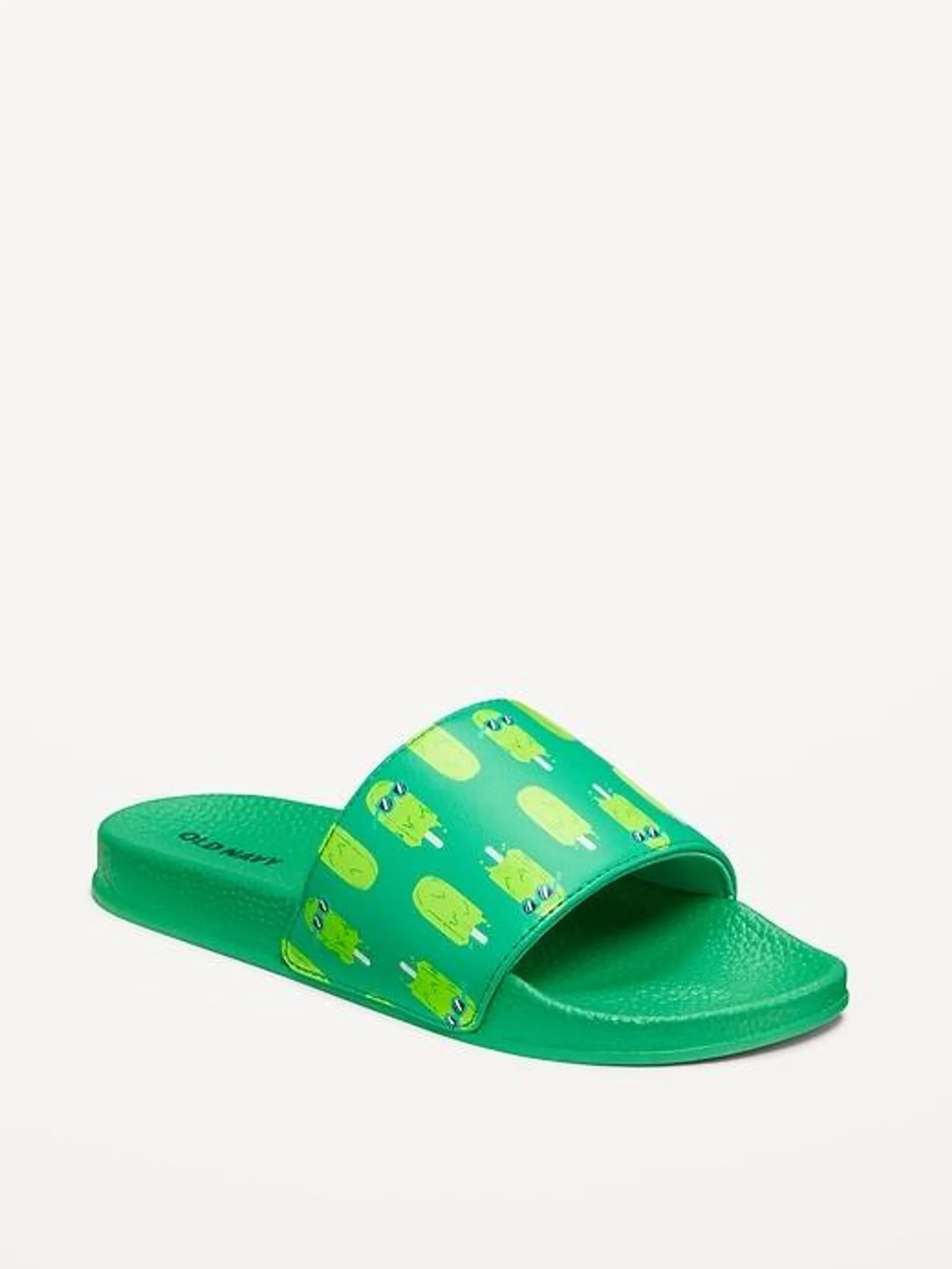 Printed Faux-Leather Pool Slide Sandals for Boys