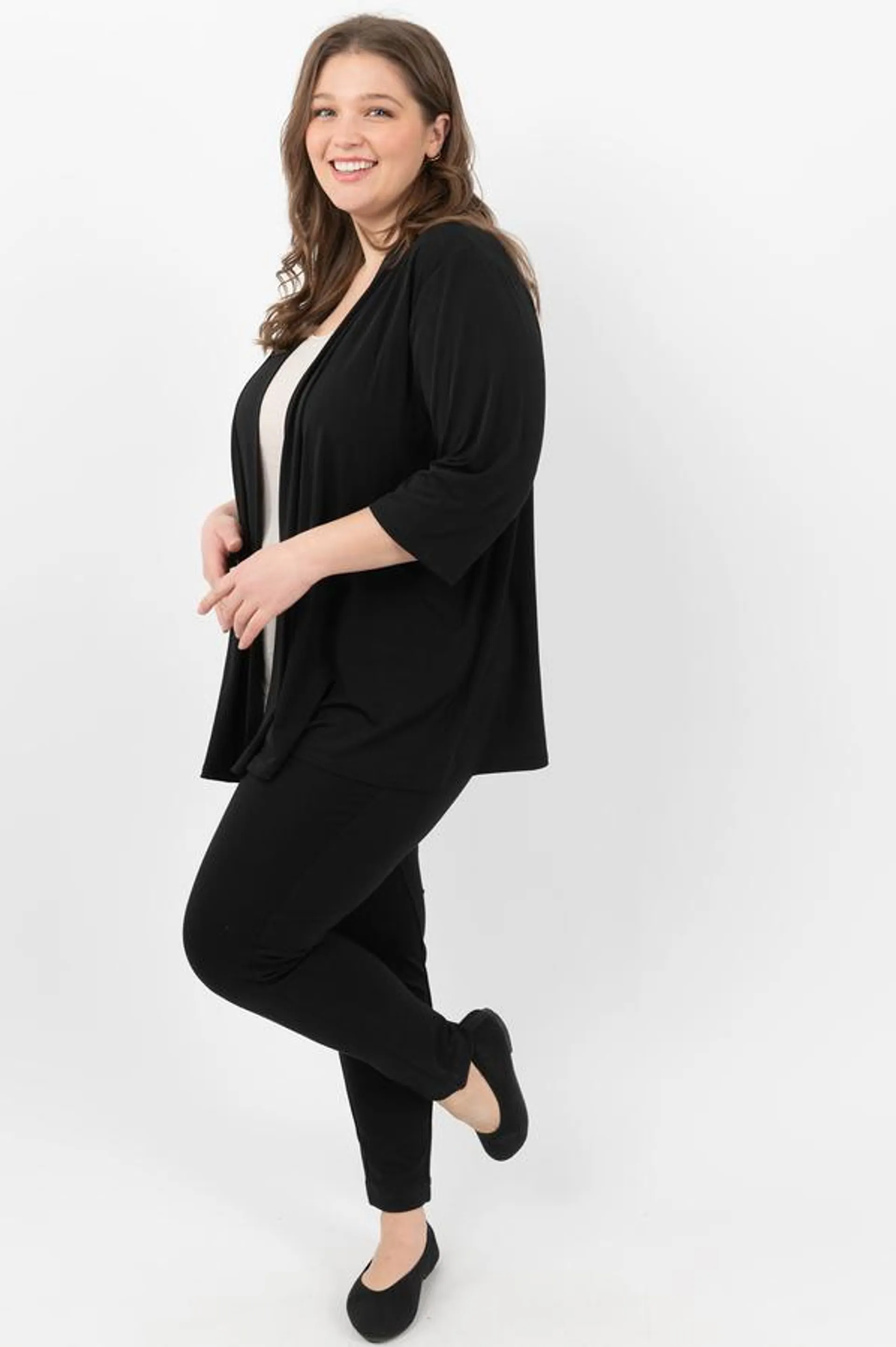 Lightweight open front cardigan - Black - Plus Size