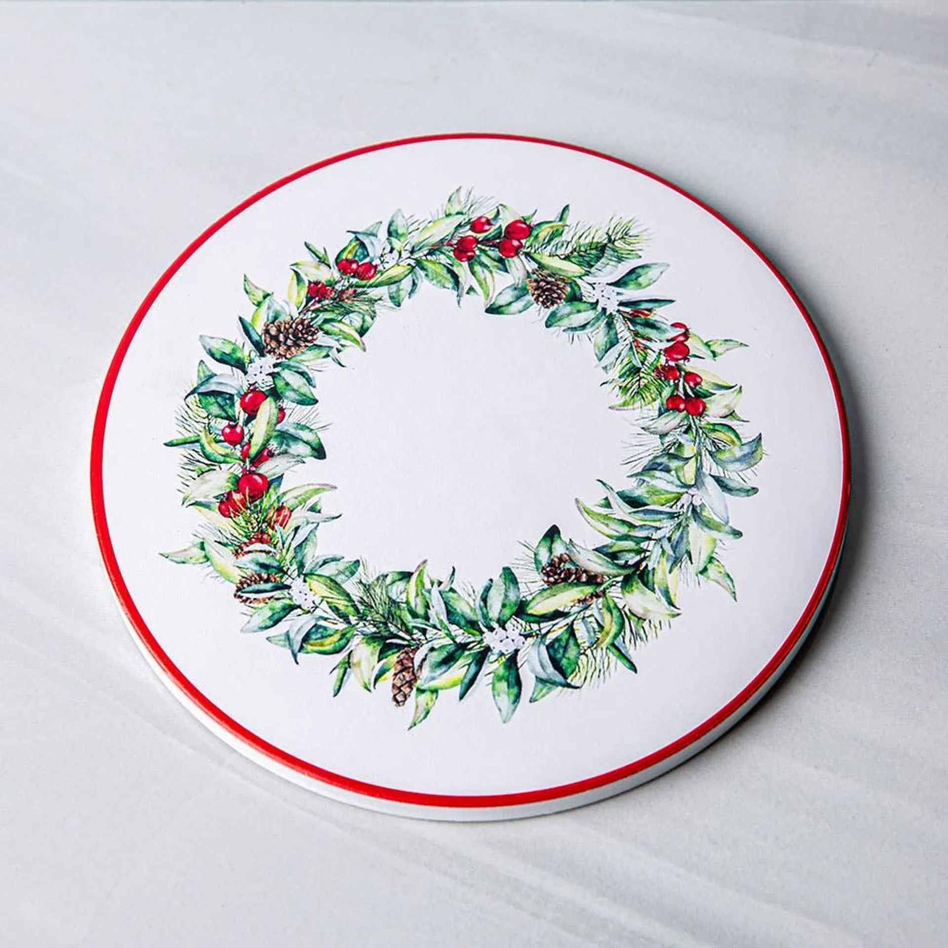 KSP Christmas Tessera 'Wreath with Bow' Printed Ceramic Trivet 20cm