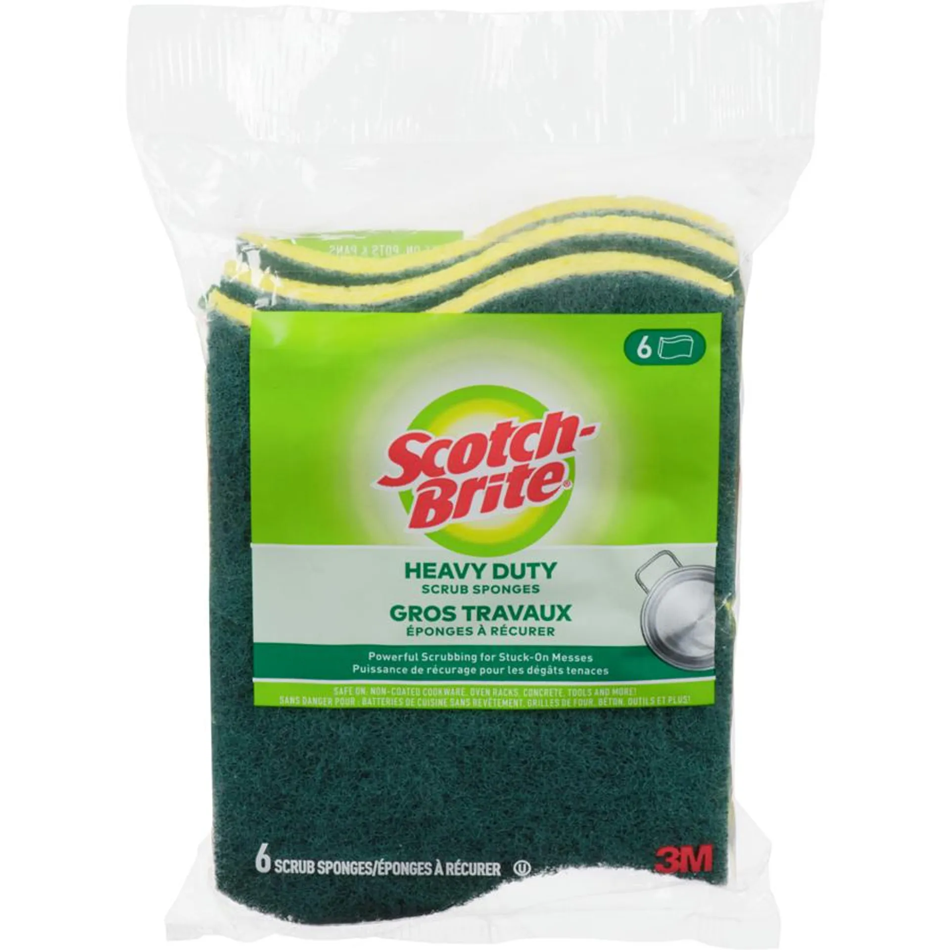 Heavy-Duty Green/Yellow Scrub Sponge, 6 pack