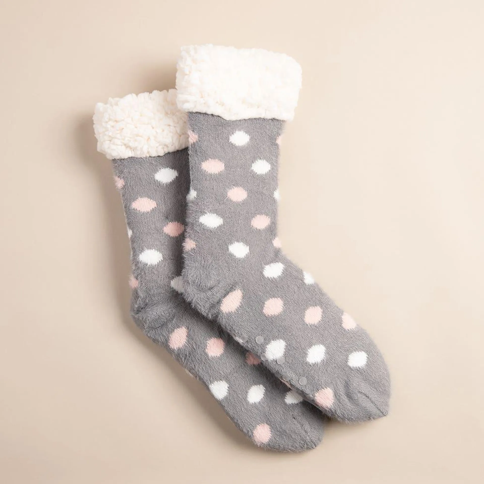 Harman Kozie Super Plush 'Polka-Dot' Lounge Socks (Grey/Blush)