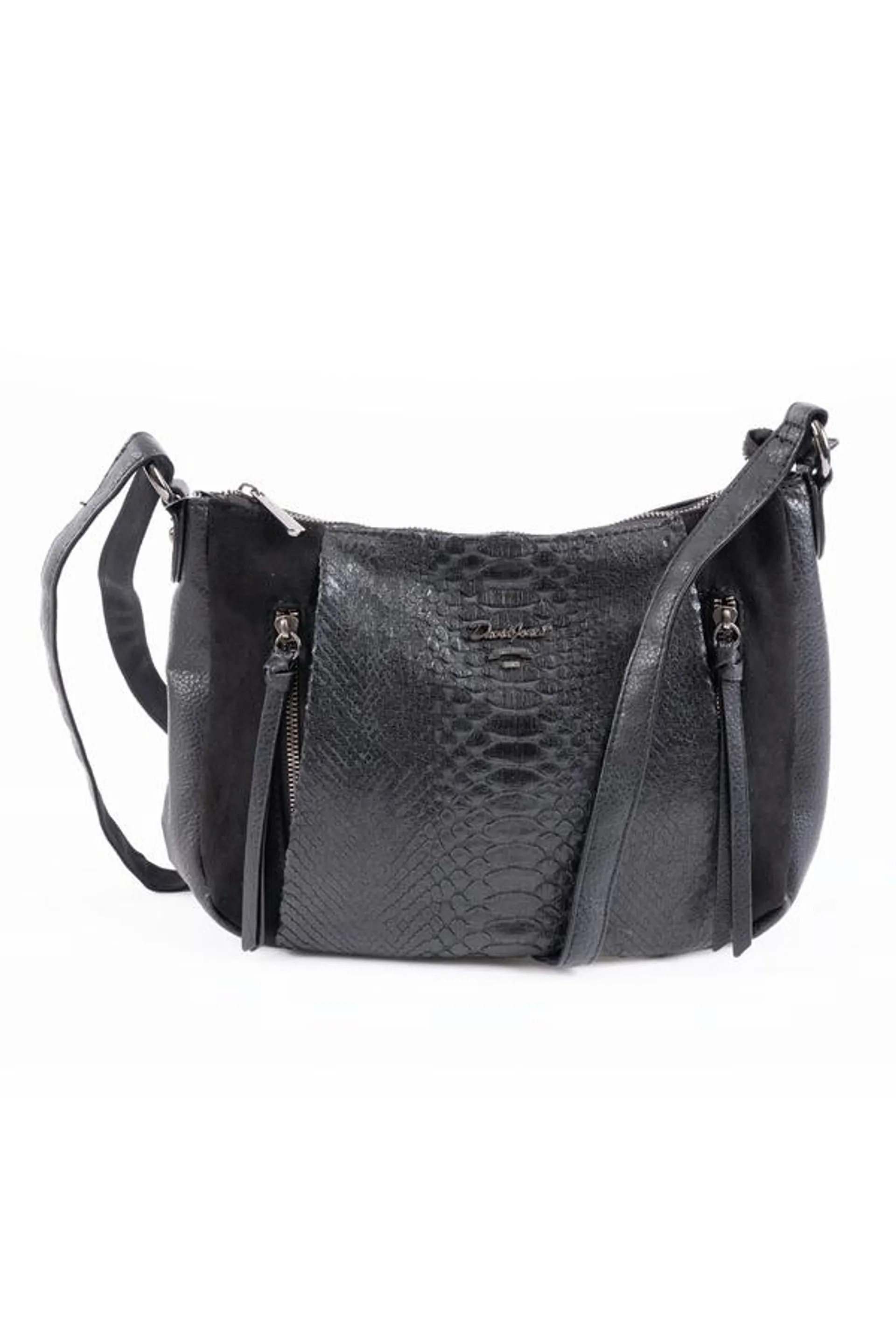 Cross-body bag, microsuede and snakeskin detailing