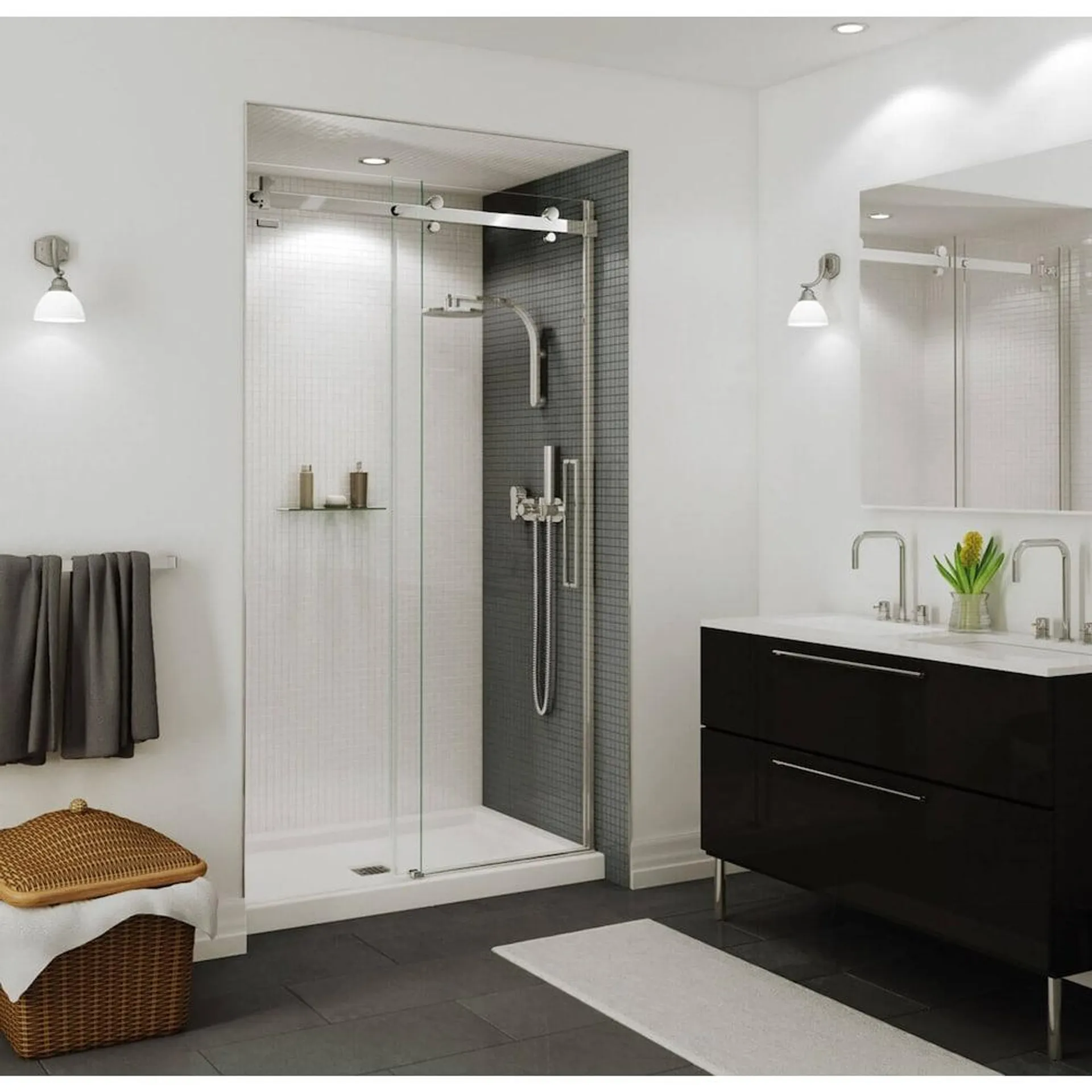 Halo 44.5 to 47 in. W x 78.75 in. H Frameless Reversible Sliding Shower Door in Chrome with 8mm Clear Tempered Glass