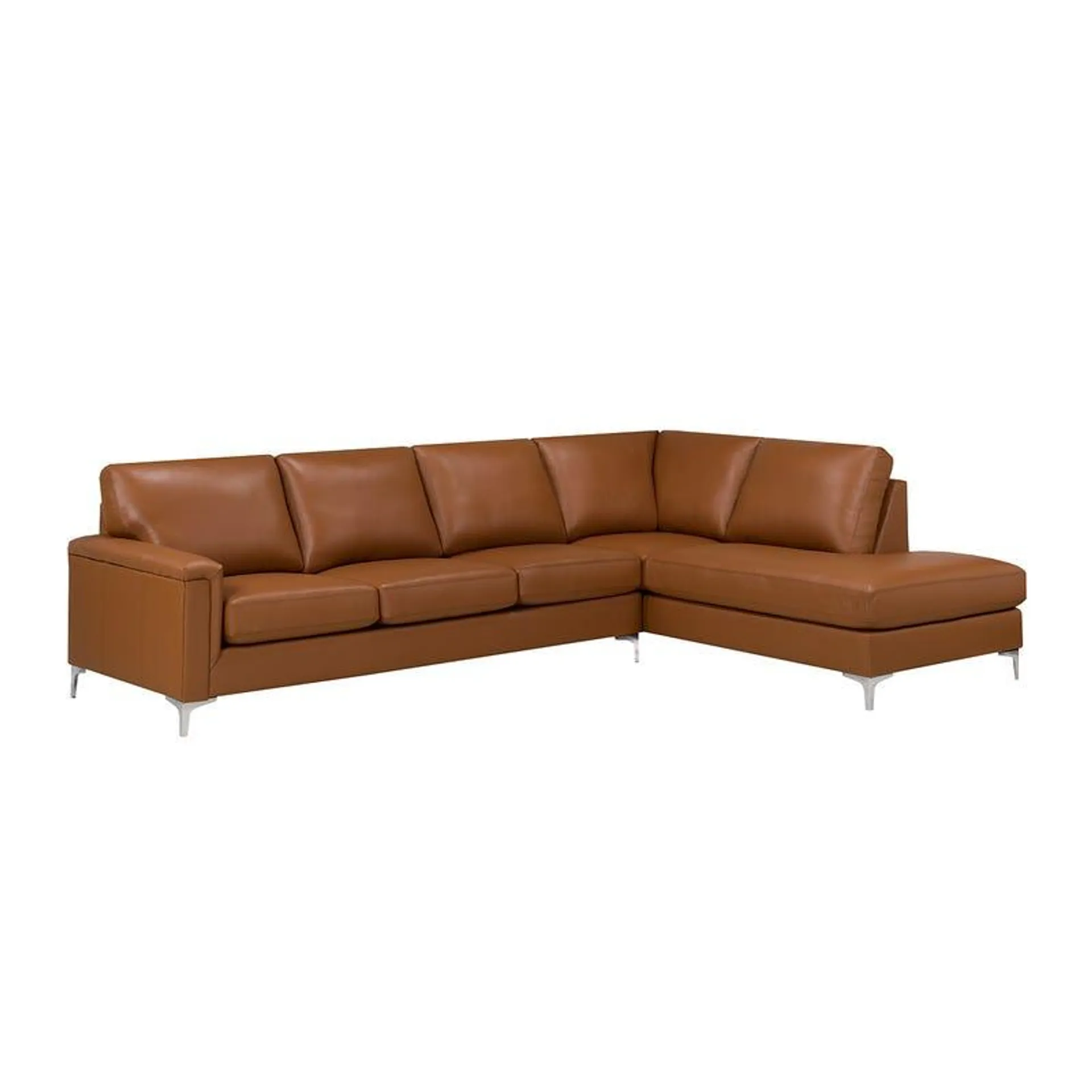 Sectionnel avec chaise longue à droite en cuir véritable - cognac