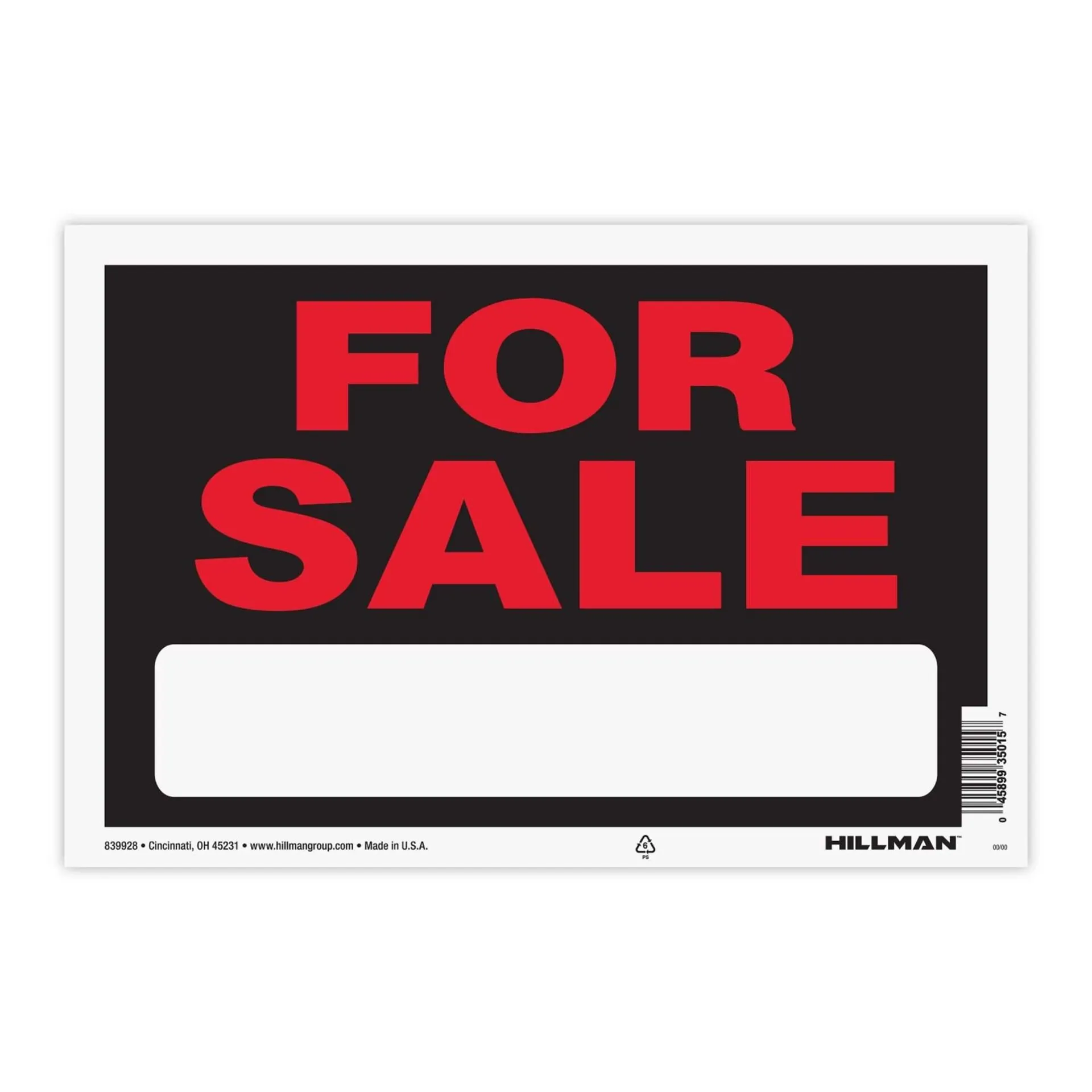 Hillman Self-Adhesive For Sale Sign, 9 x 12-in, Black/Red/White