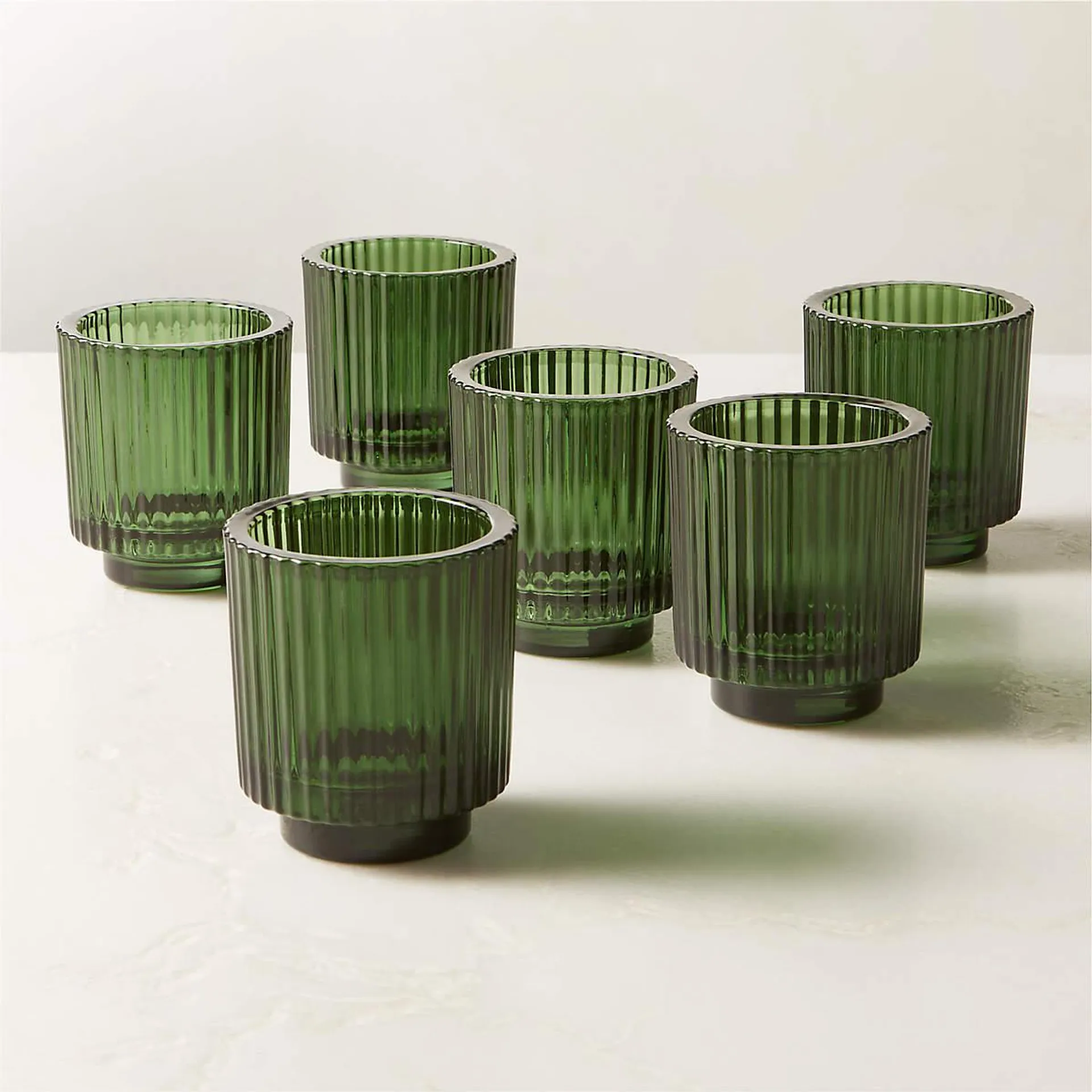 Ezra Green Glass Tealight Candle Holders Set of 6