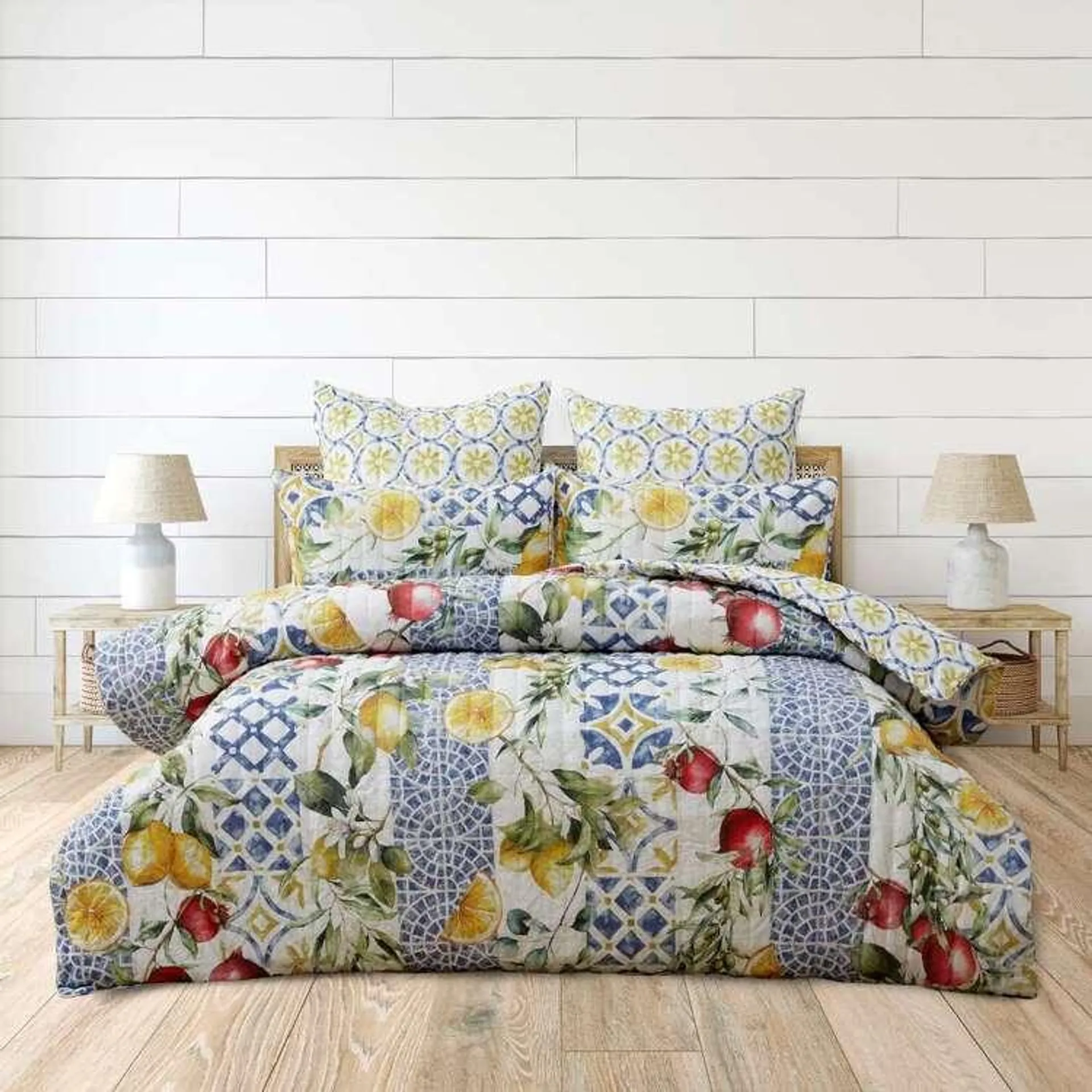 KOO Tiled Lemon Quilted Quilt Cover Set Multicoloured