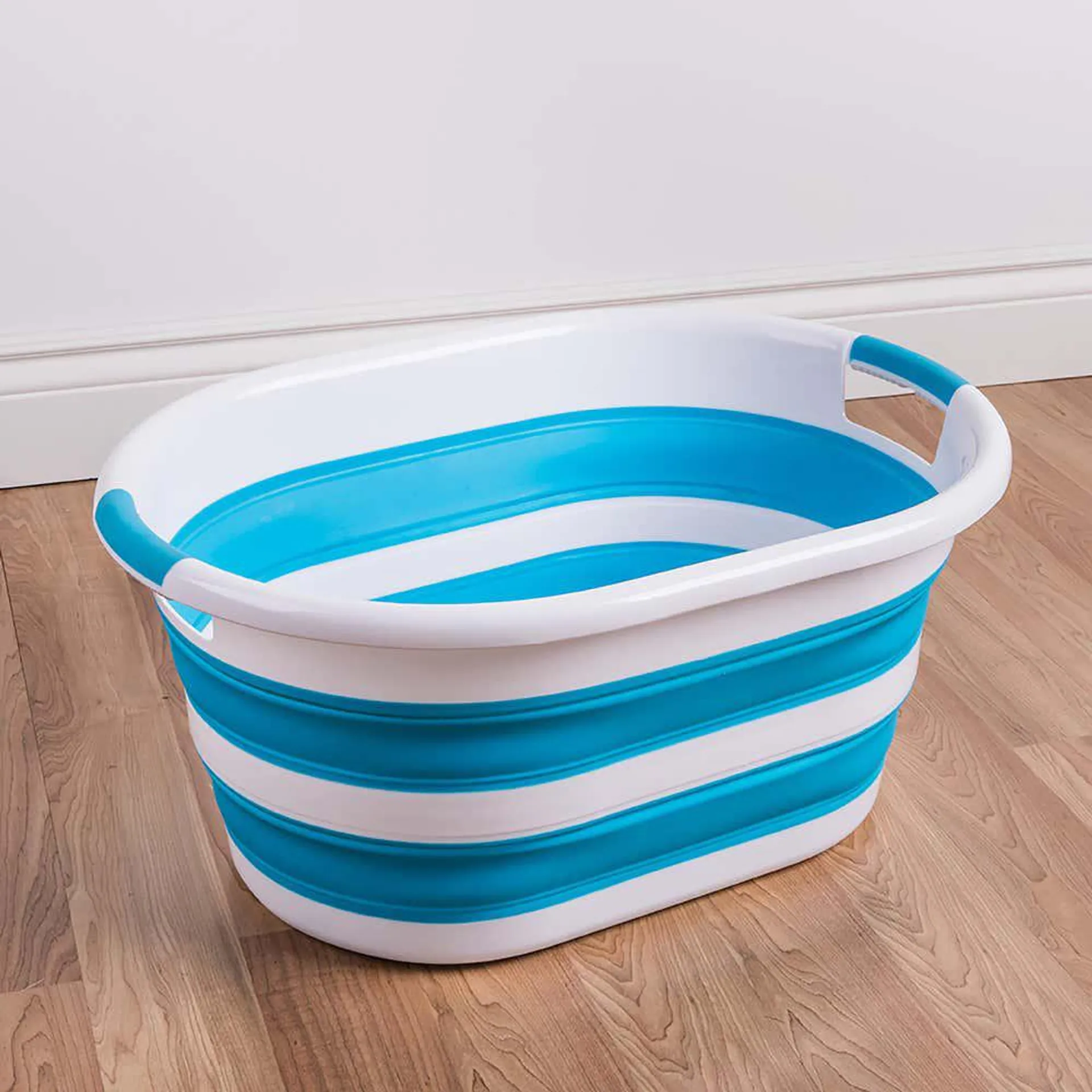 KSP Pop N Fold Space Saving Laundry Basket (White/Blue)