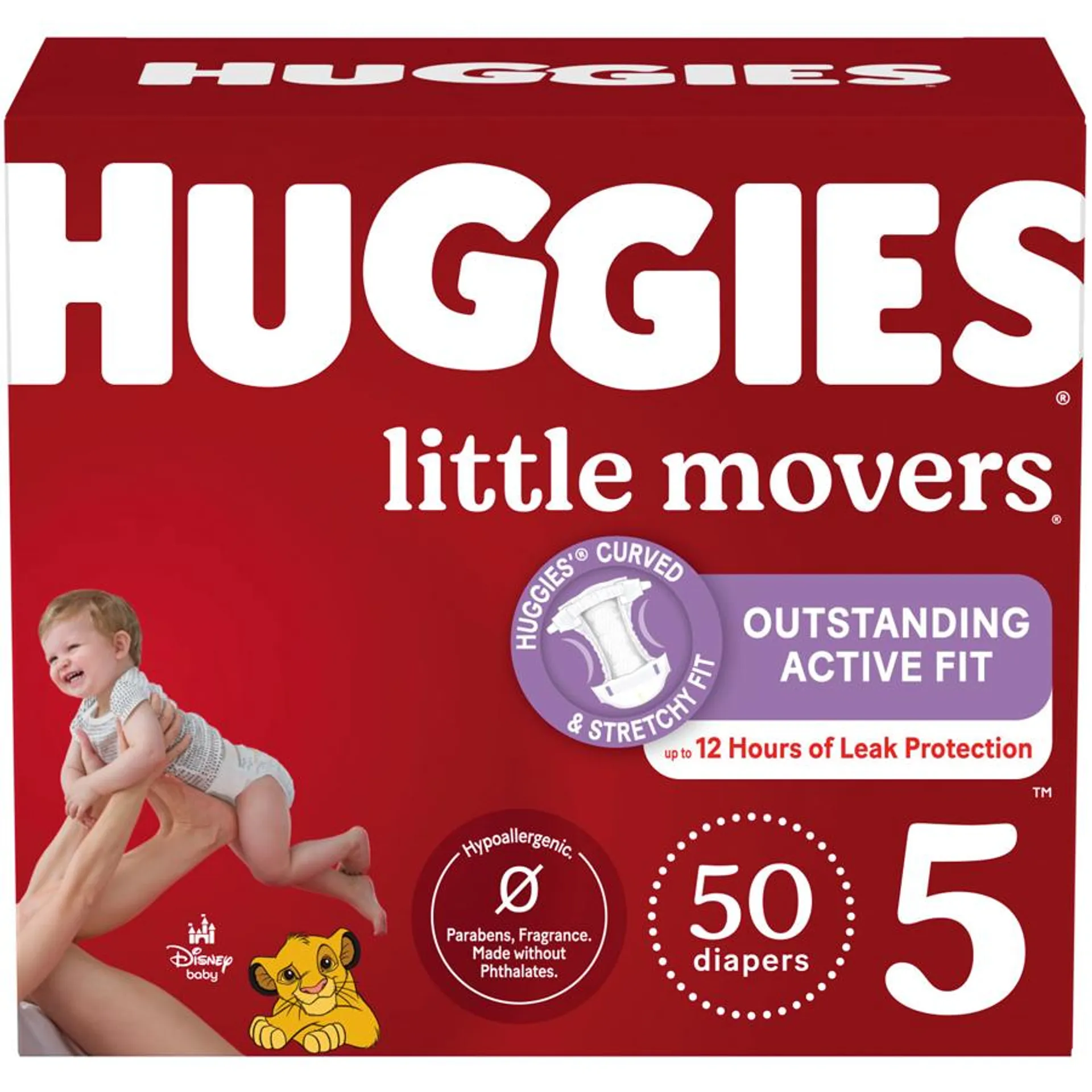 Little Movers Baby Diapers, Size 5 (27+ lbs), 50 Ct