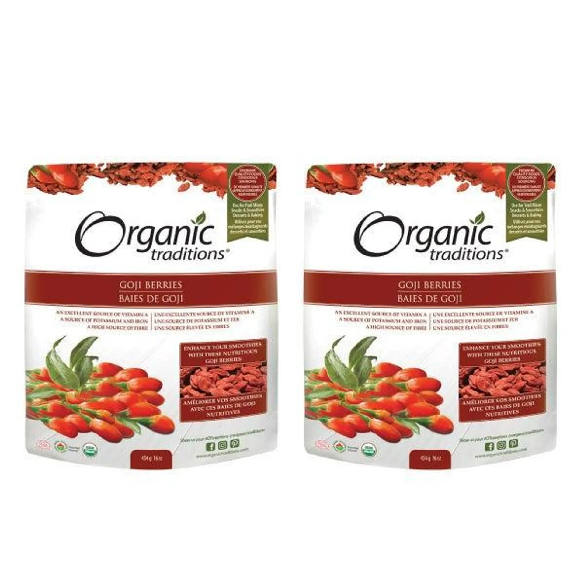 Organic Traditions Goji Berries, 2 x 454 g