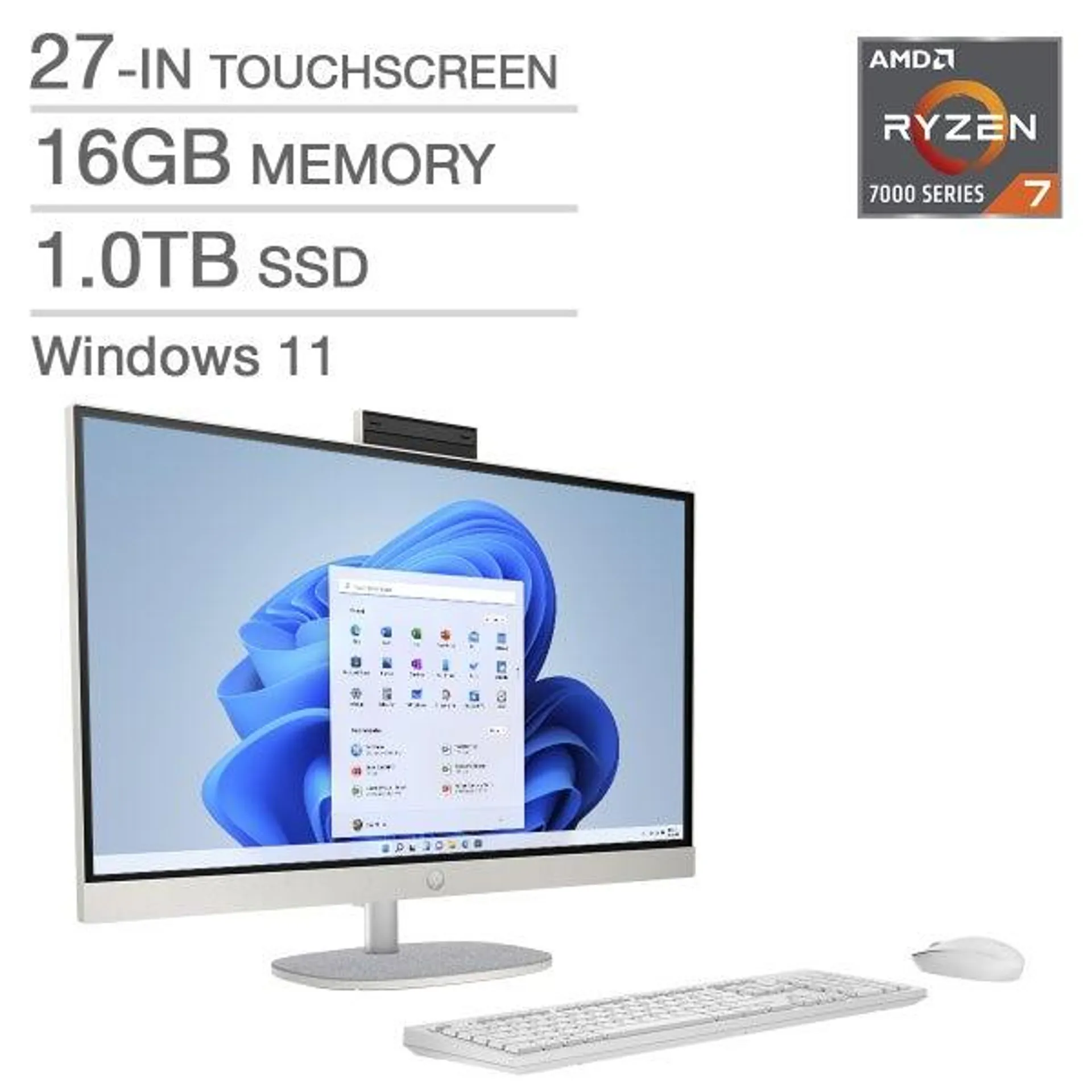 HP 27-in. All-in-One Touchscreen Desktop, AMD Ryzen 7 7730U - 16GB RAM, 1TB SSD