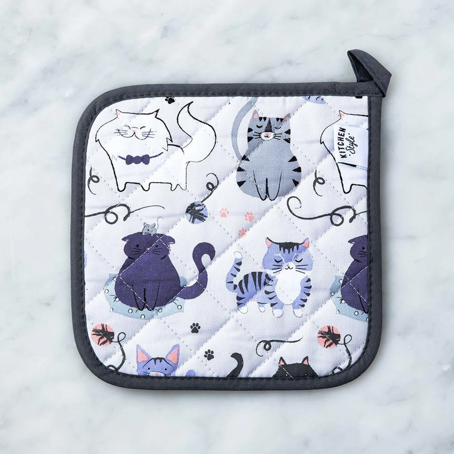 Kitchen Style Printed 'Playful Cats' Pot Holder (Grey)