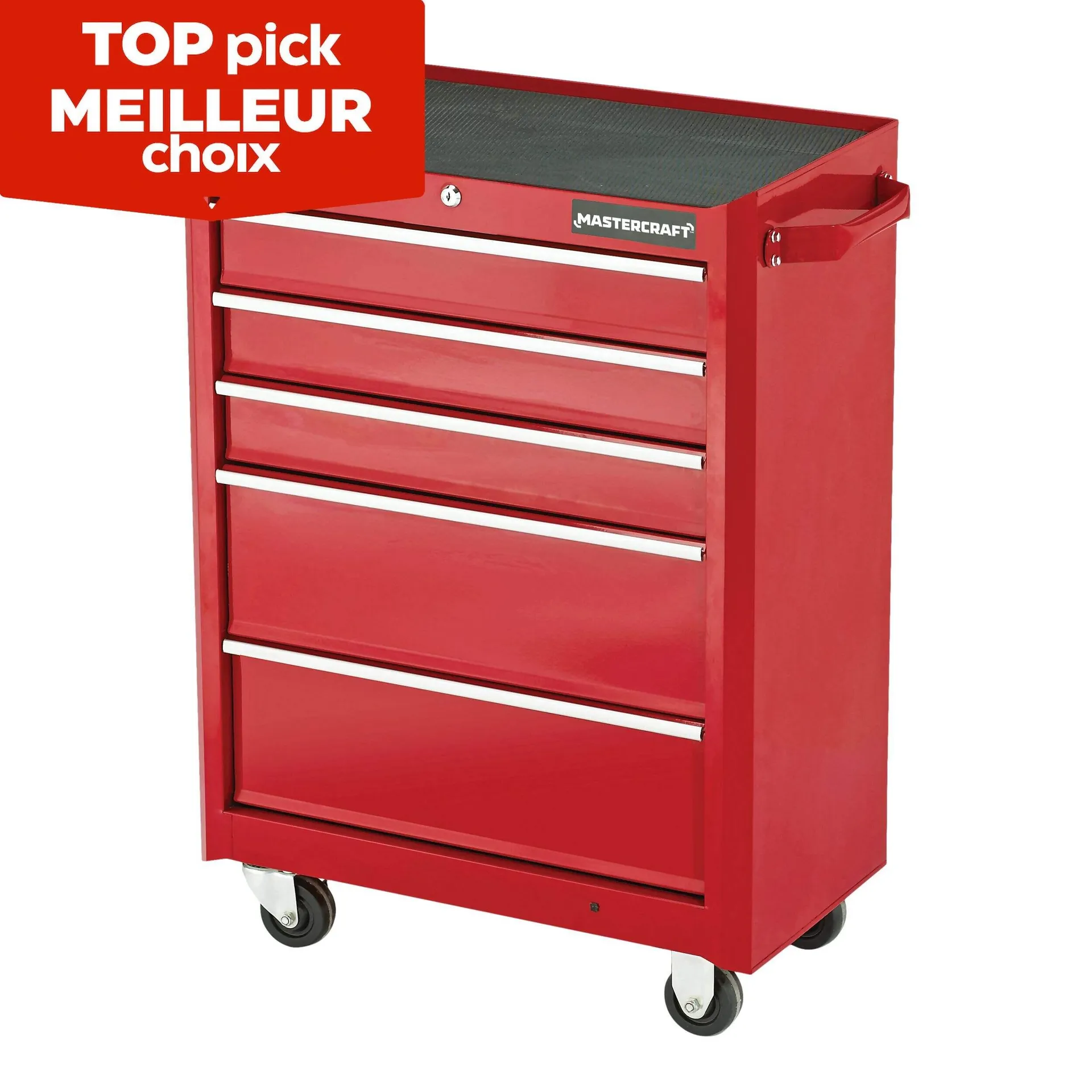 Mastercraft Rolling Tools Storage Cabinet with 5 Drawers, Deep Red, 24-in