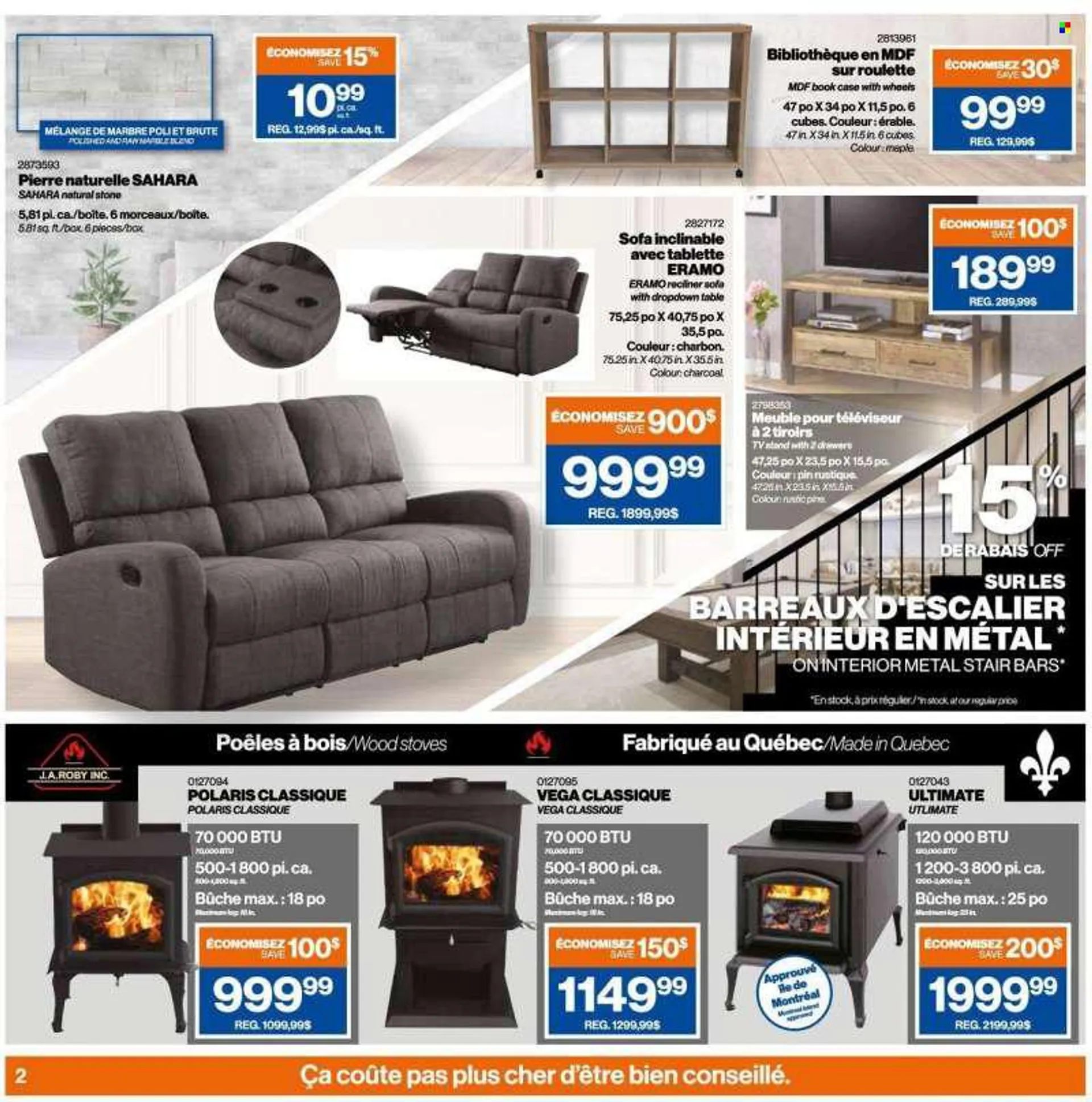 Patrick Morin Flyer - August 11, 2022 - August 17, 2022 - Sales products - pin, table, sofa, recliner chair, TV stand, Polaris. Page 2.