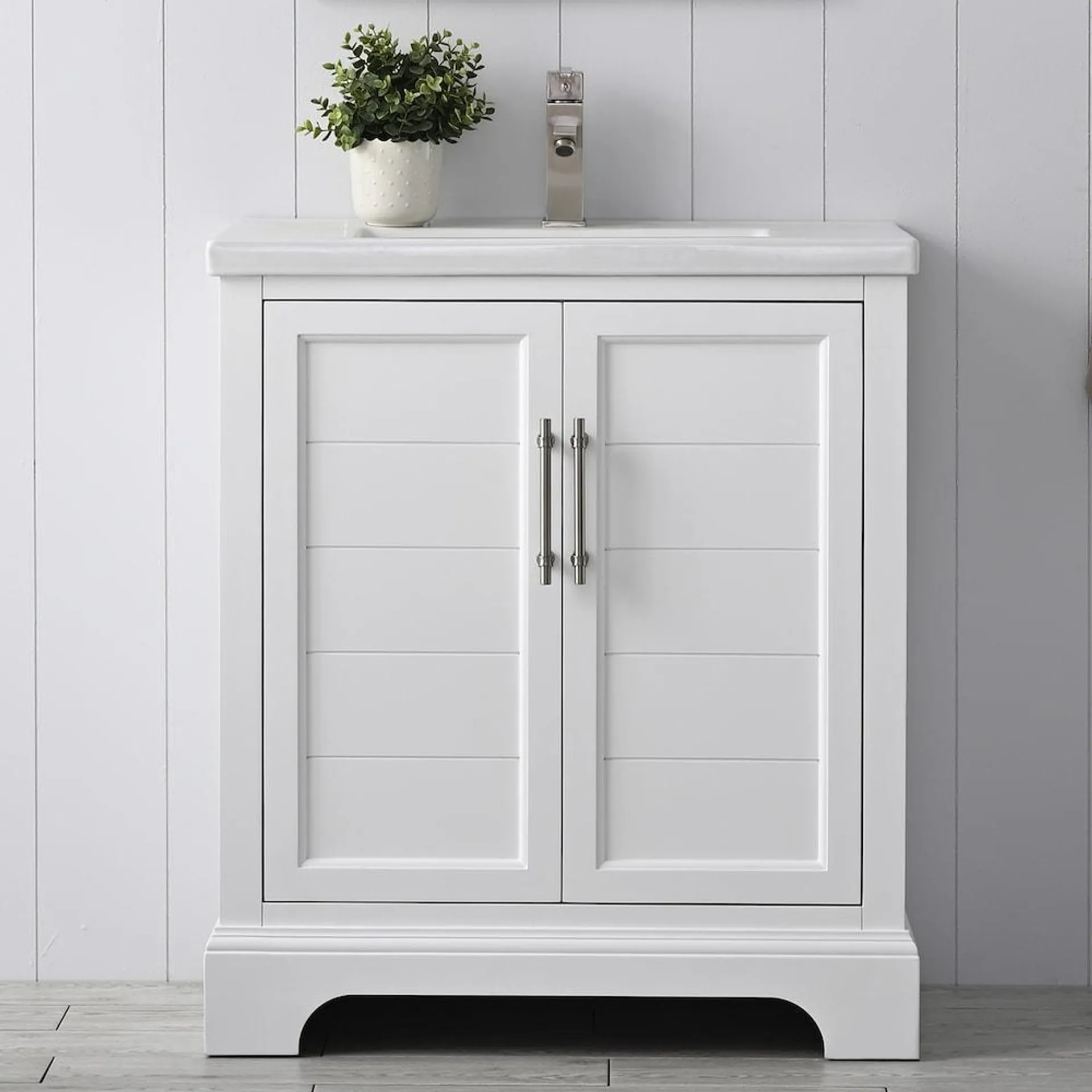 Vannes 30 inch W Bathroom Vanity in White with White Ceramic Top