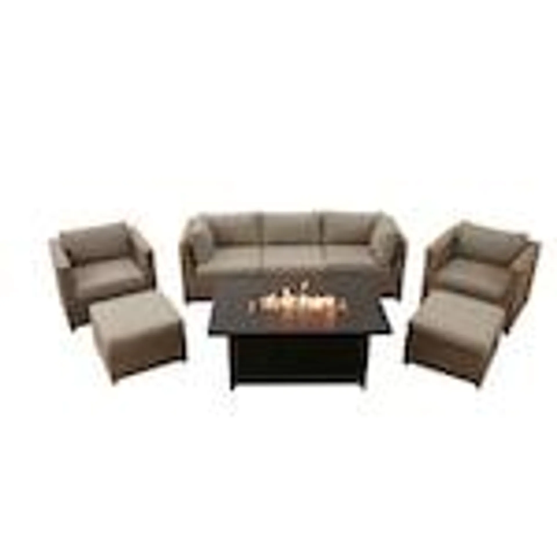 Chambers Bay Collection 8.1 with a Fire Table and Grey Cushions