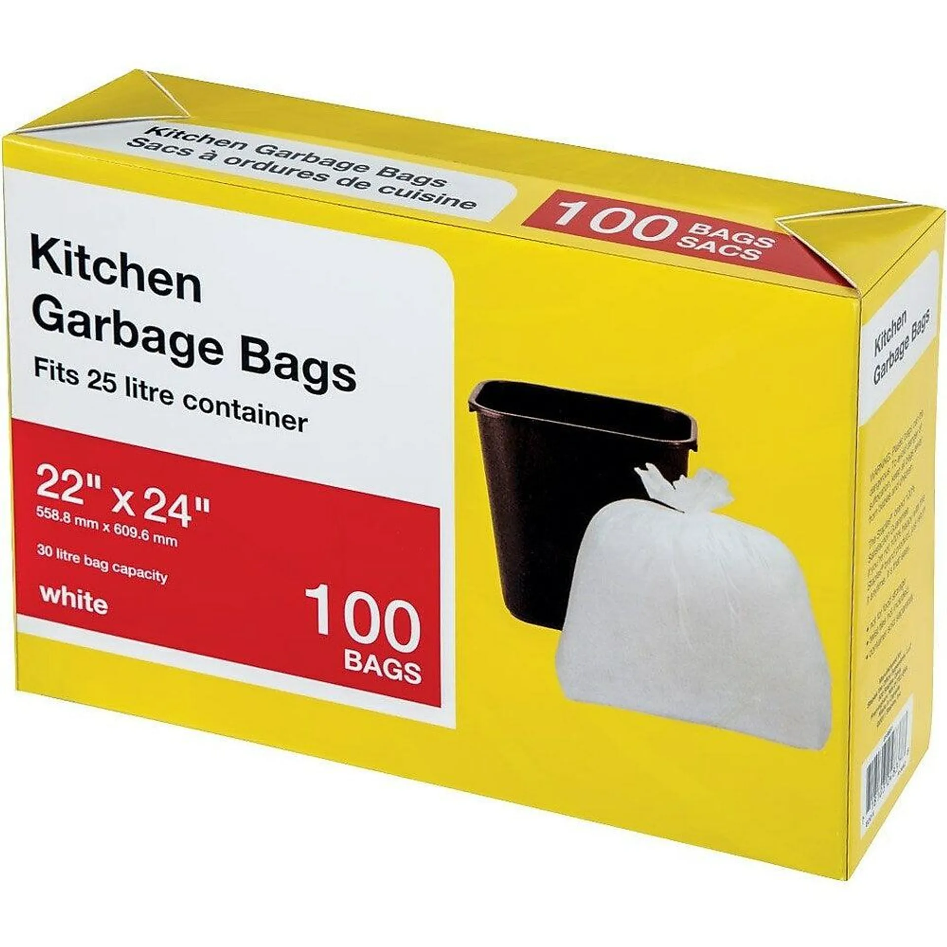 Large Kitchen Garbage Bags, White, 100 Pack