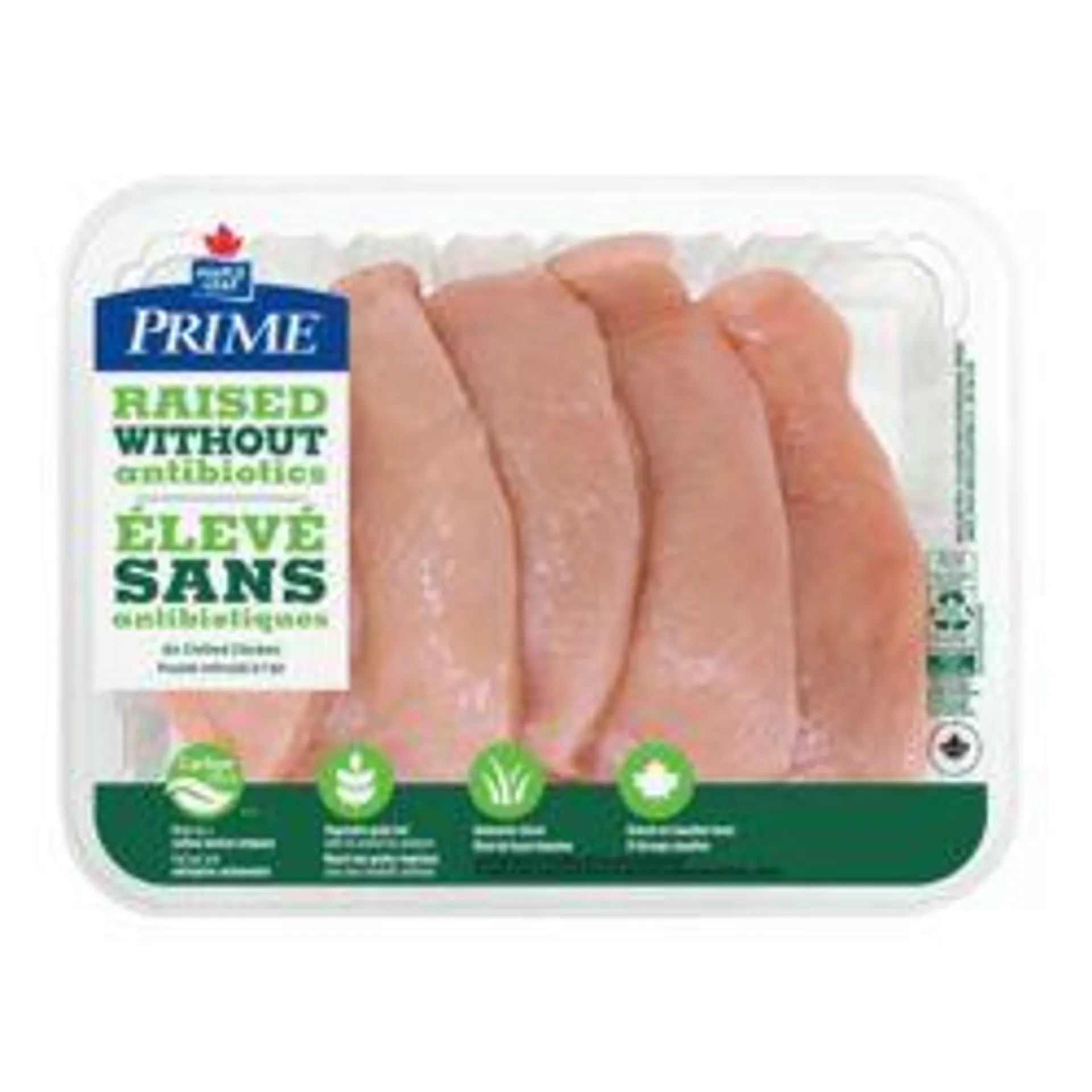 Sliced Boneless Skinless Chicken Breasts Raised Without Antibiotics, Prime