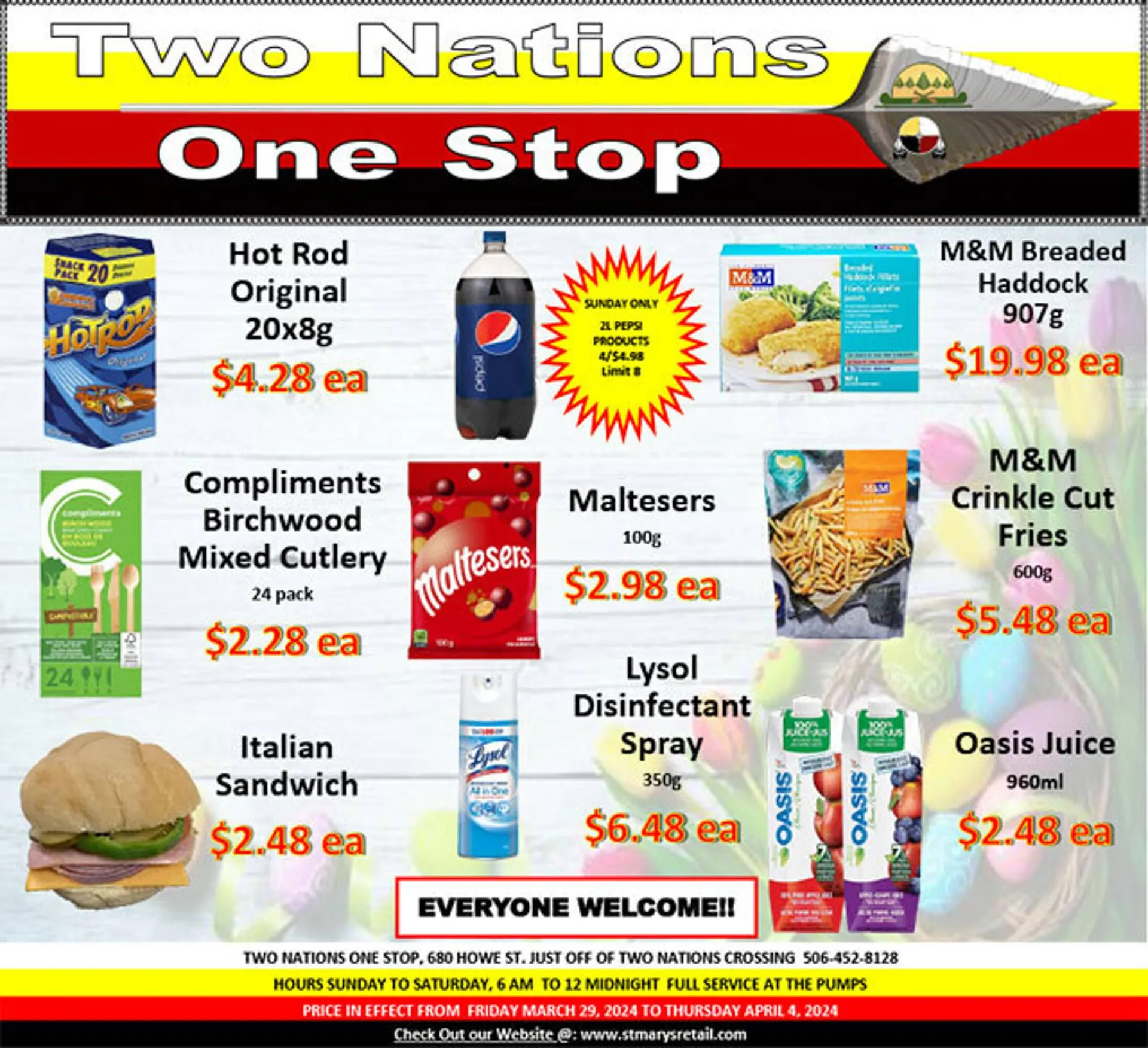 Two Nations One Stop flyer from March 29 to April 25 2024 - flyer page 1