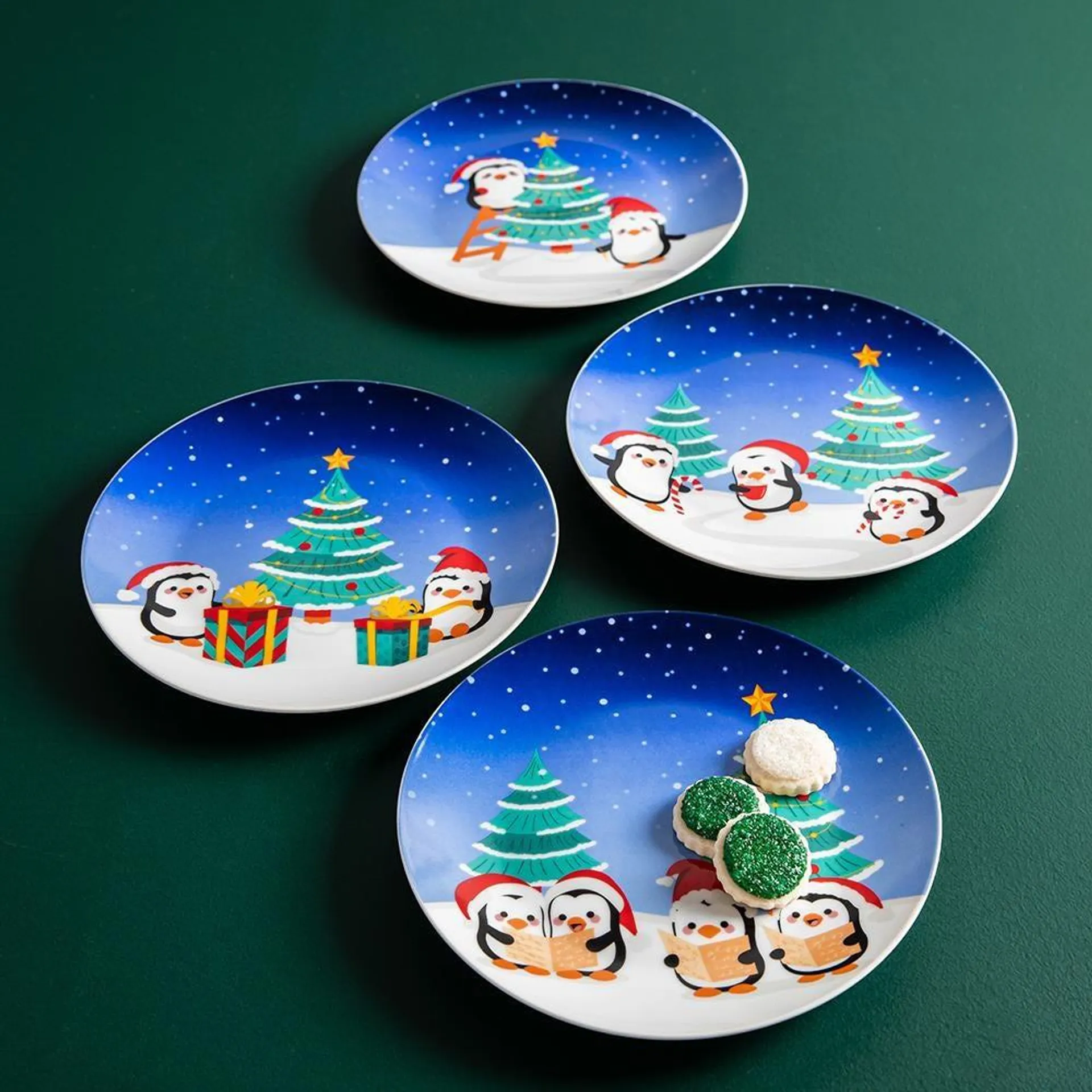KSP Christmas Decal 'Holiday Cuties' Porcelain Side Plate - Set of 4