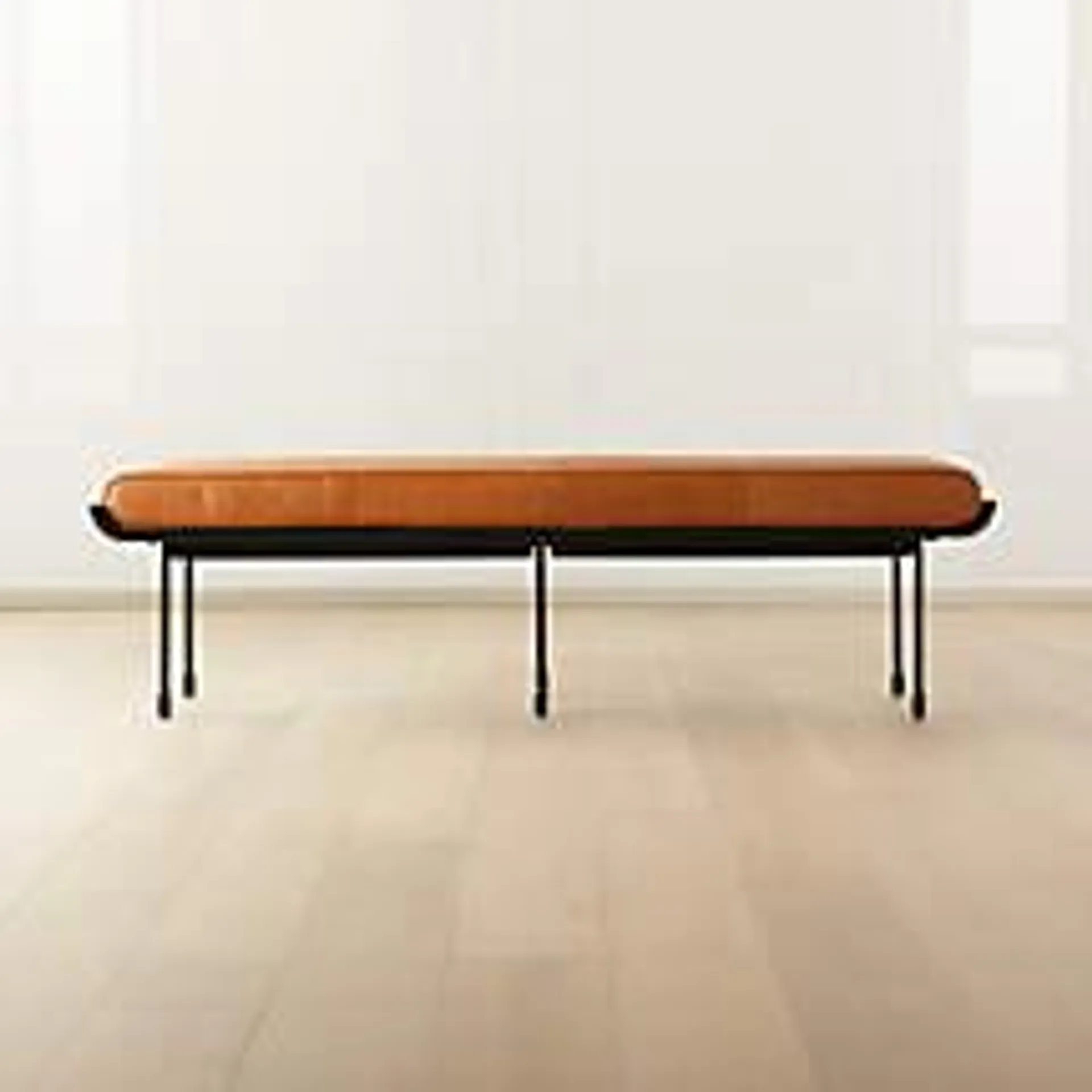 Juneau 67" Brown Leather and Metal Bench