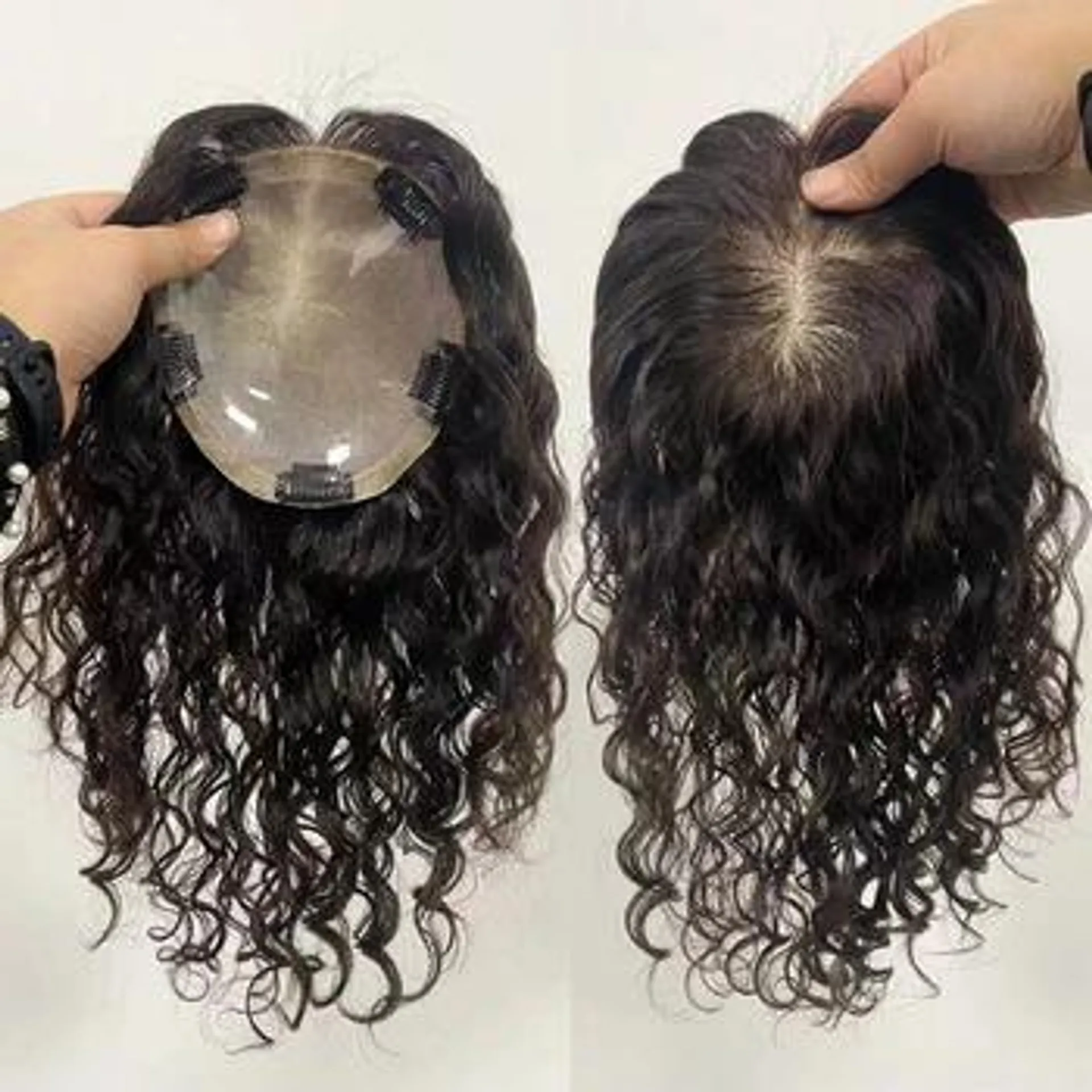 Wet and Wavy Women Toupee Clips In HairPiece Silk Base Chinese Virgin Human Hair Topper Curly Silk Top Skin Scalp Breathable