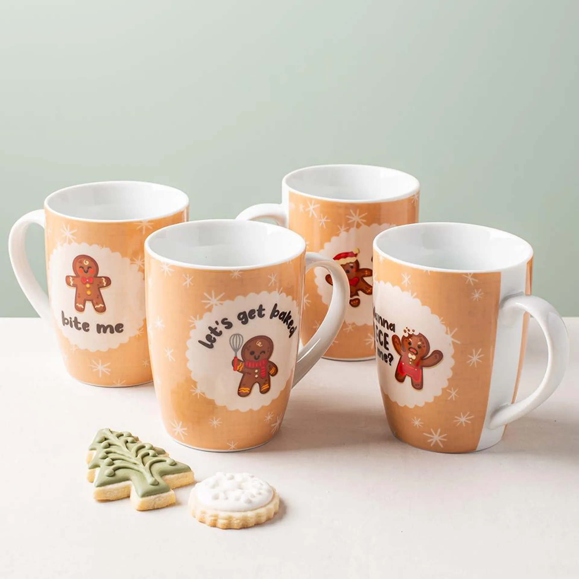 KSP Christmas Decal 'Gingerbread' Porcelain Mug - Set of 4