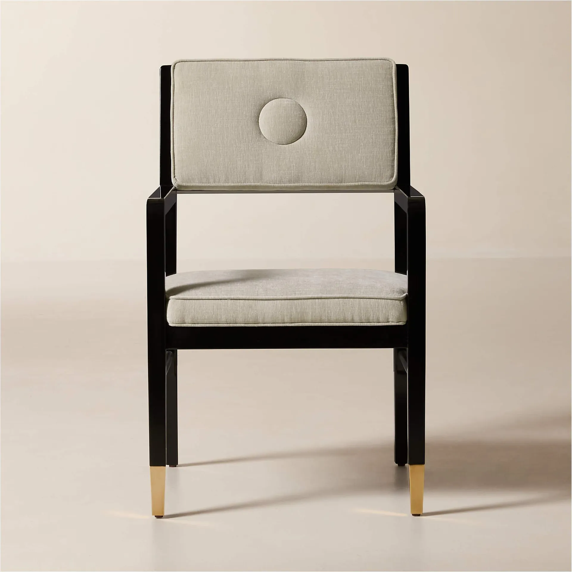 Genevieve Lacquered Wood and Sand Performance Velvet Upholstered Dining Armchair by goop