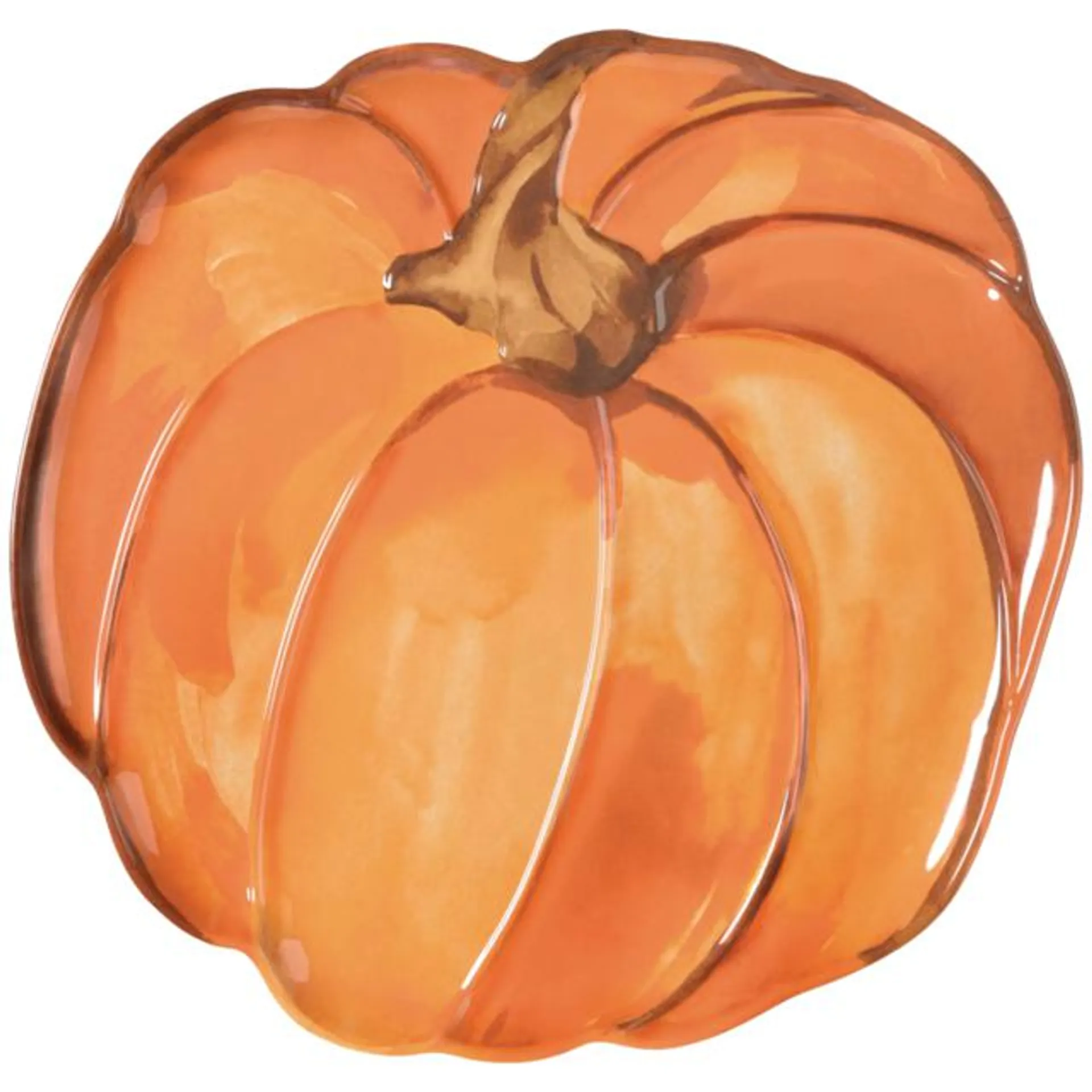 Pumpkin Shaped Reusable Plastic Serving Platter, Orange, 14-in, Table Decoration for Fall