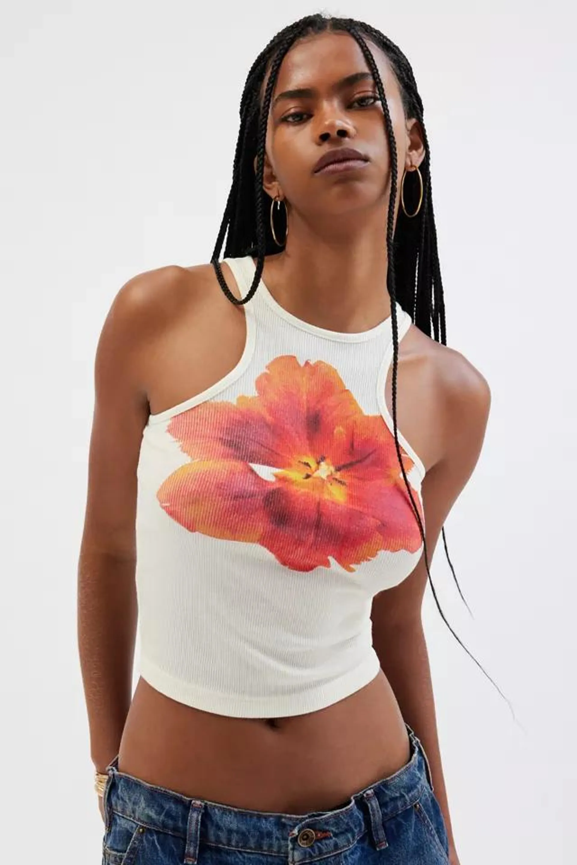 Cut Away Pansy Graphic Tank Top