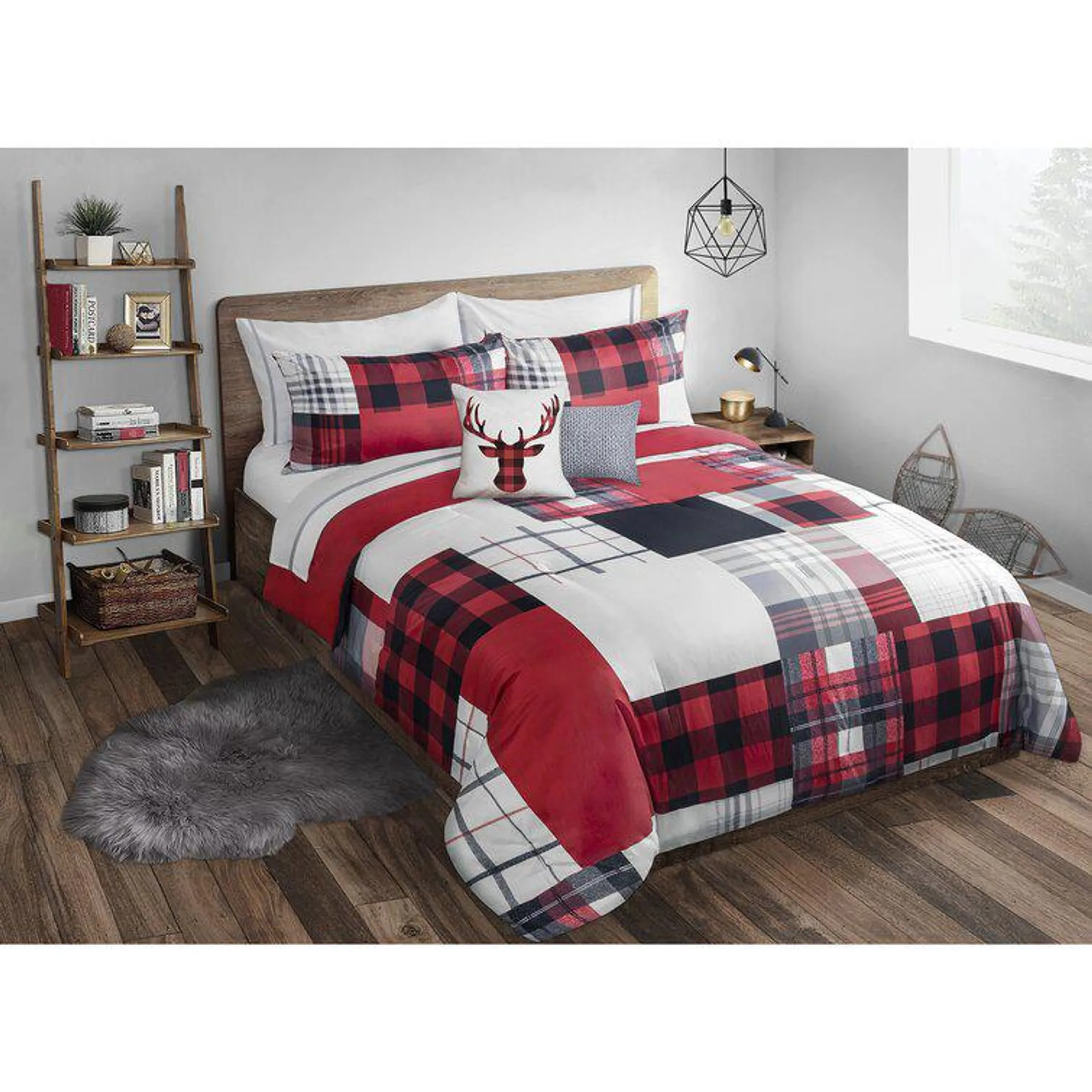 Kayia Red/Black/White Microfiber Comforter Set