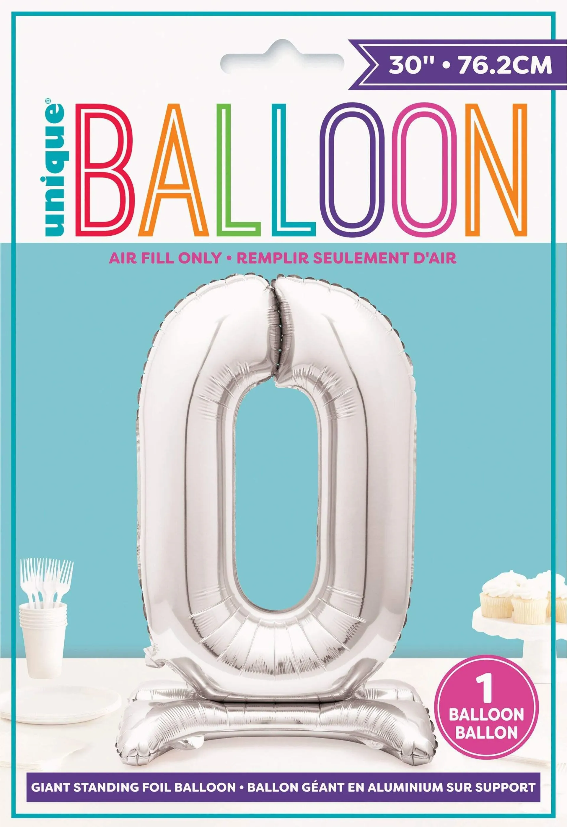 0-9 Numbers Satin Foil Balloon, Silver, 30-in, Air-Filled for Birthday/Graduation/New Year's Eve/Anniversary