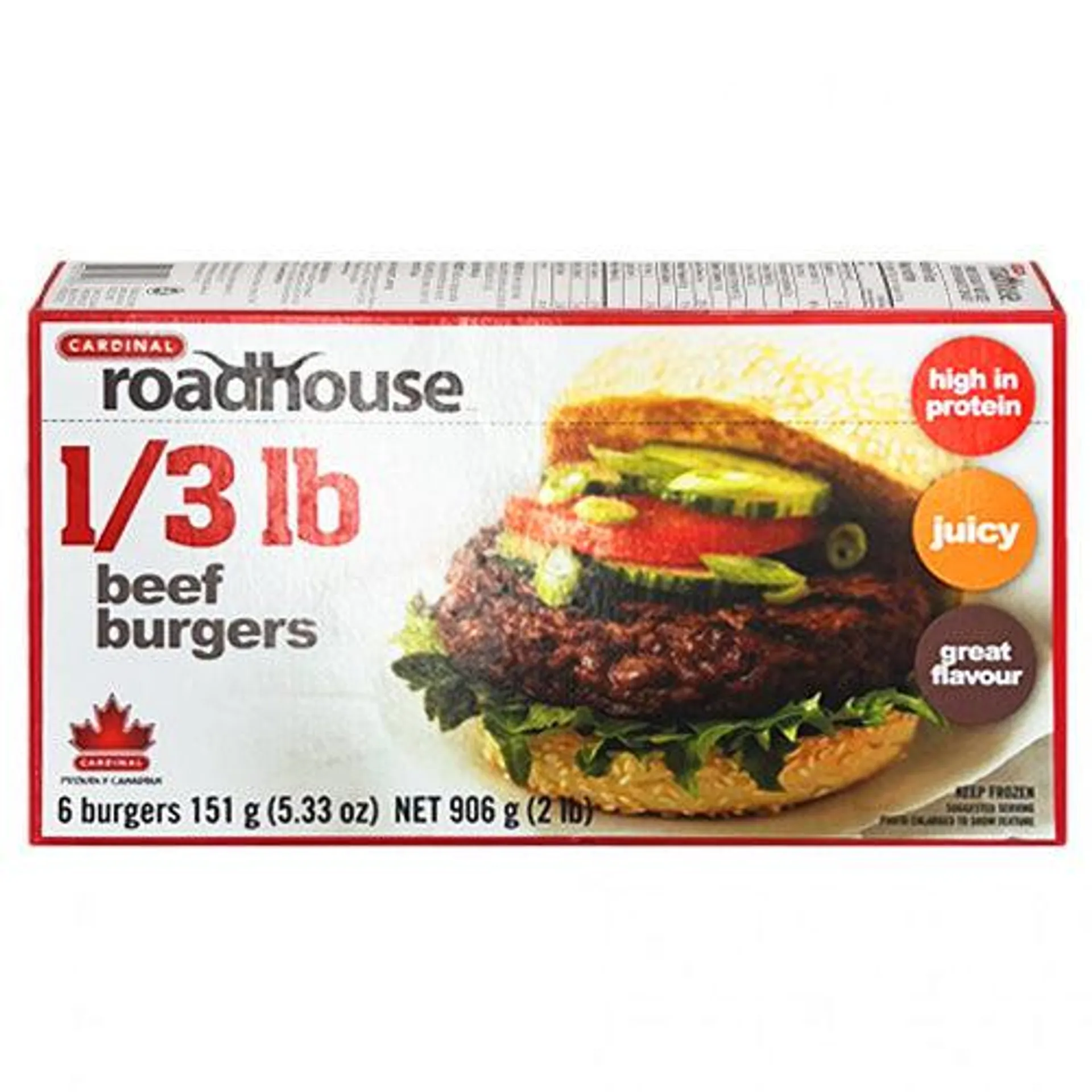 Cardinal Roadhouse 1/3 Pound Beef Burgers 6 burgers