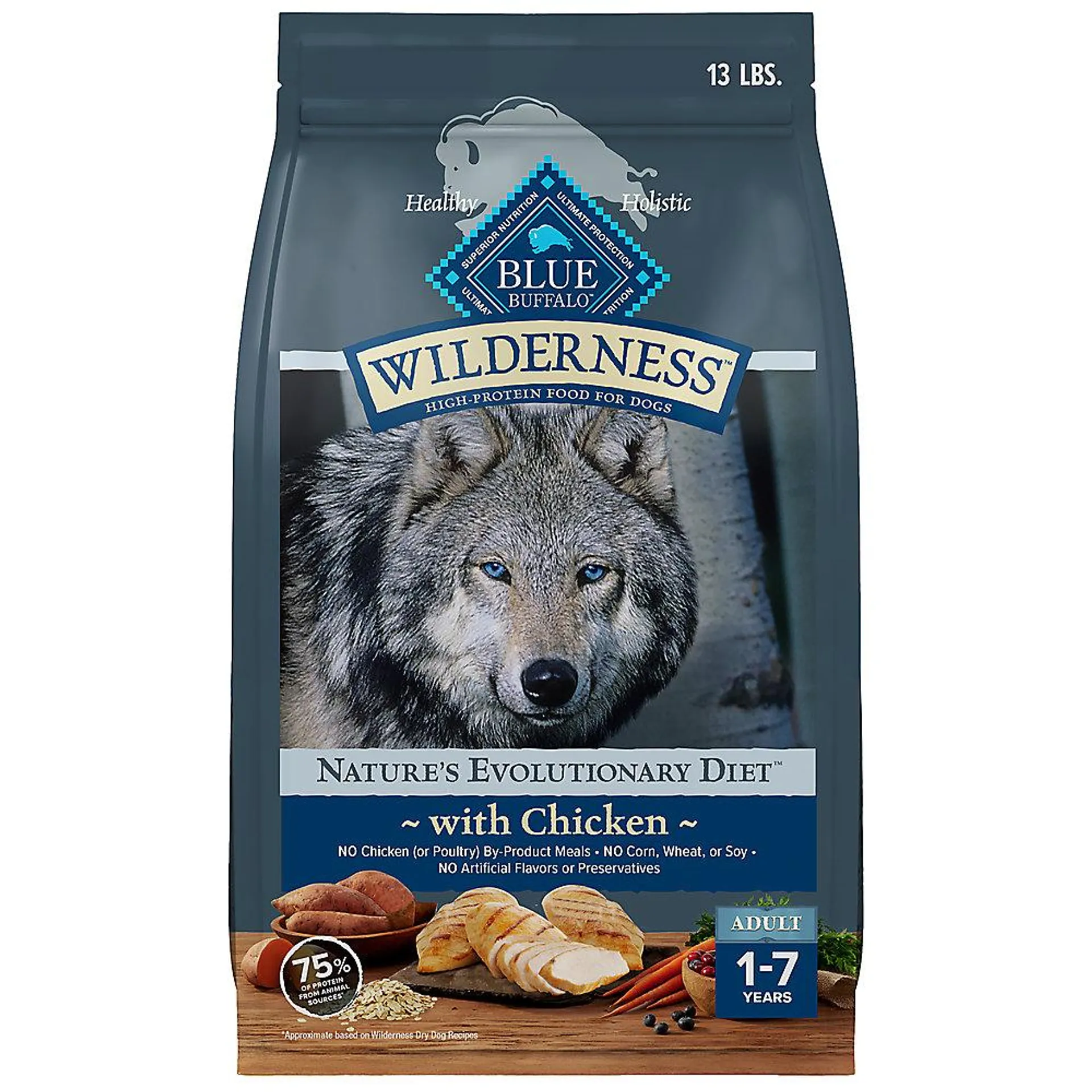 Blue Wilderness Adult Dry Dog Food - High-Protein, Natural, Chicken