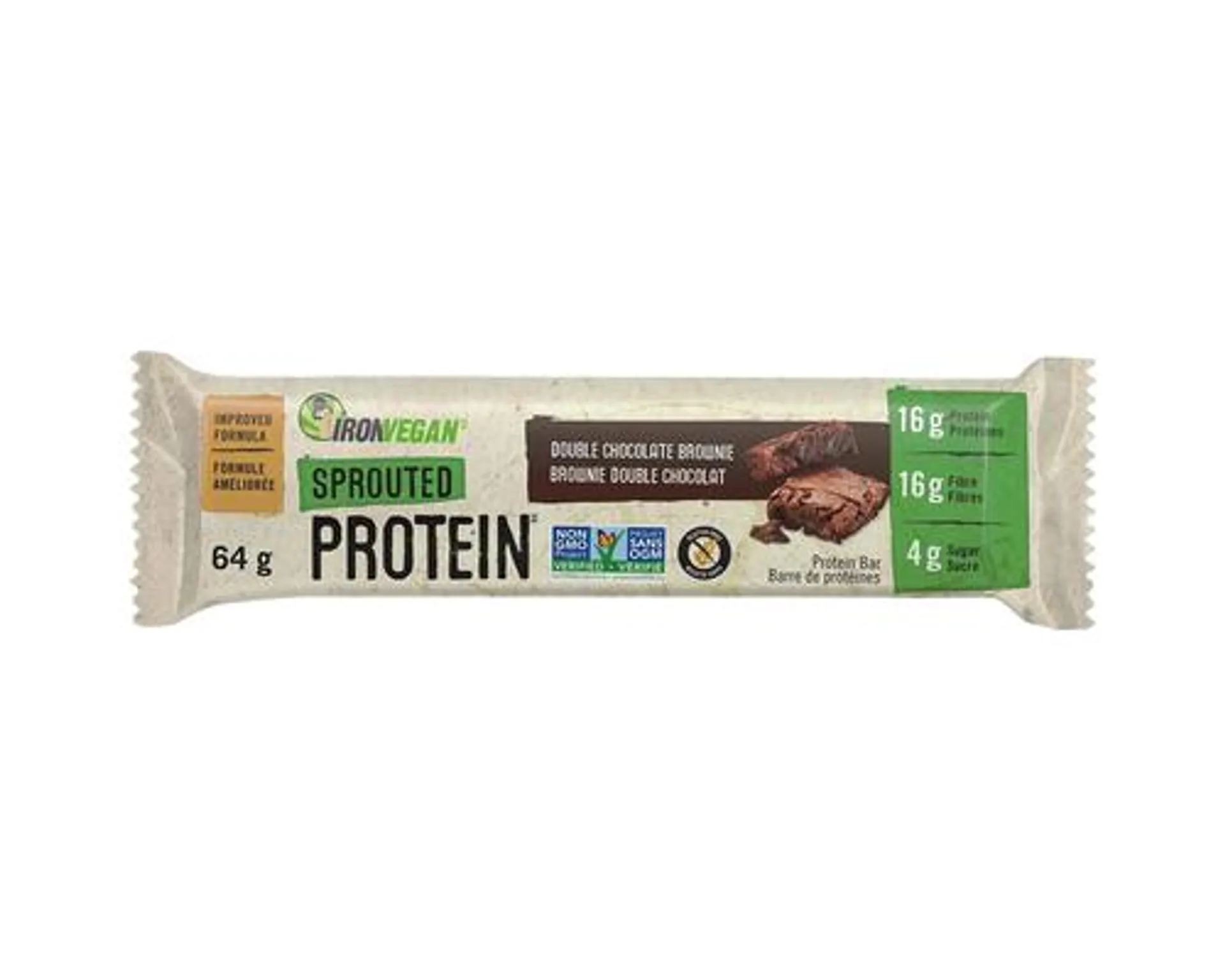 Iron Vegan Sprouted Protein Bar Double Chocolate Brownie 64g X 12