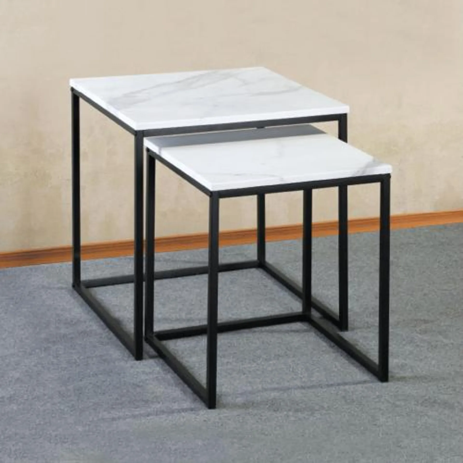 Set of 2 Square Coffee Tables with Black Frame