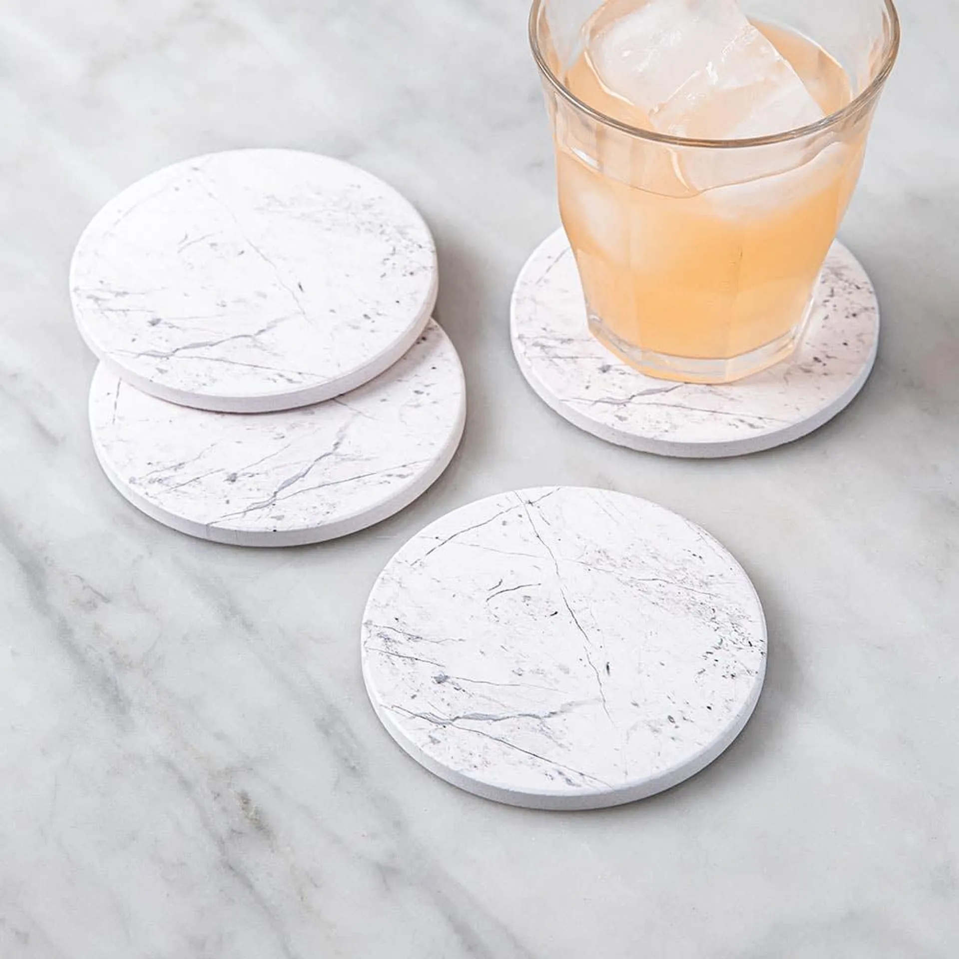 KSP Ceramica 'Marble' Printed Ceramic Coaster - Set/4 (White)