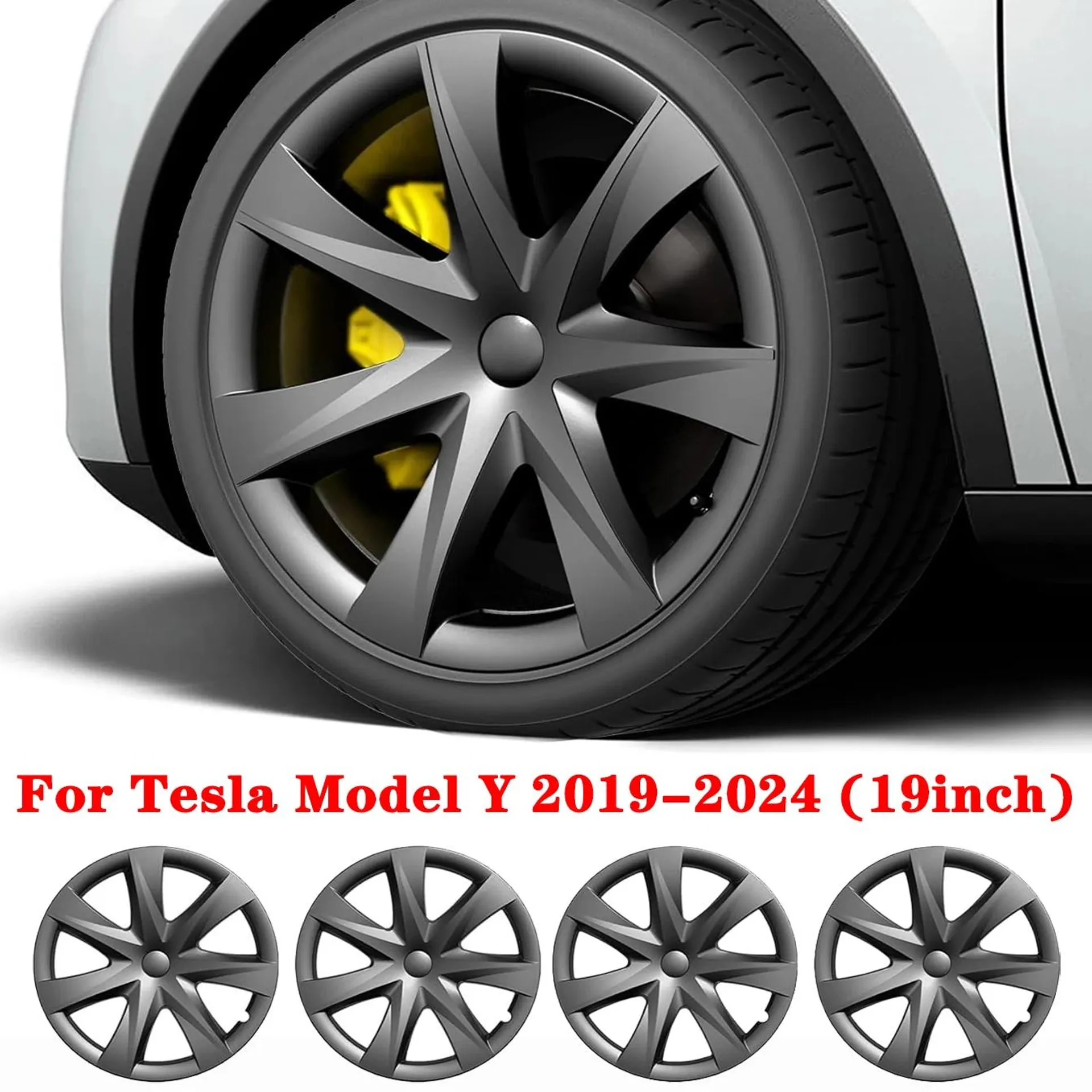 4PCS 19inch Hubcaps For Tesla Model Y 2024-2019, NEW Style Wheel Covers Replacement Support Range Improvement Rims Protector