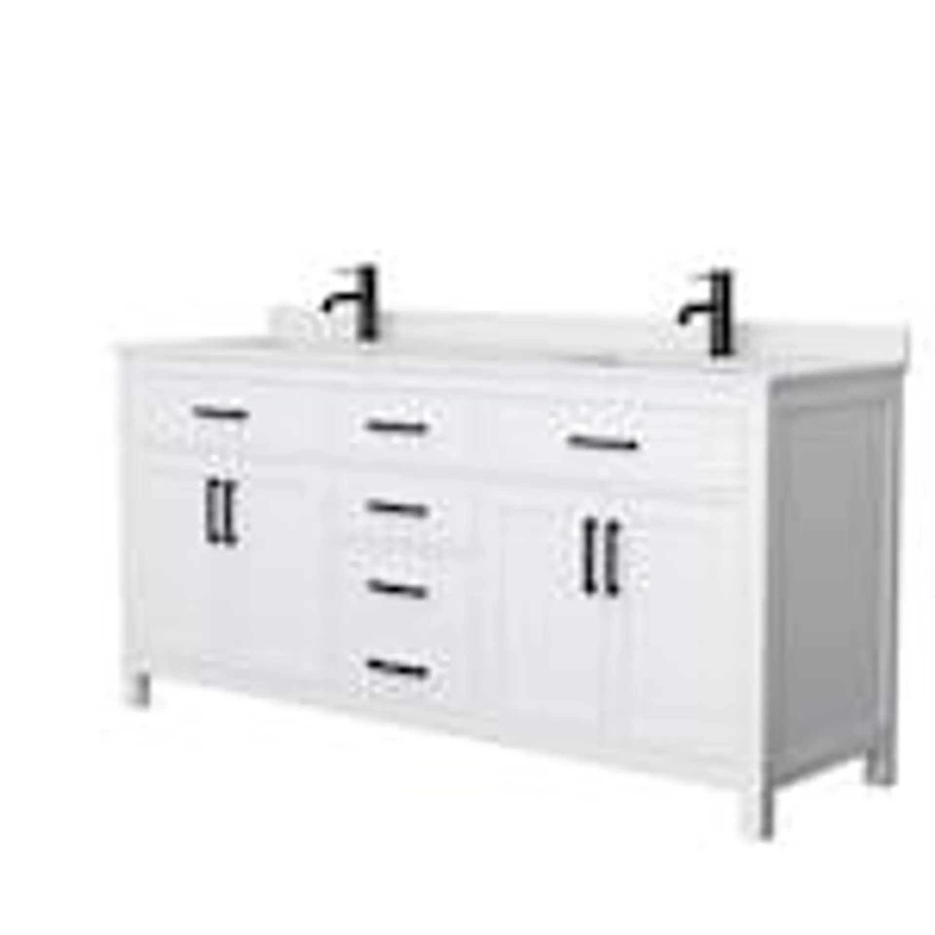 Beckett 72 inch White Double Vanity, White Cultured Marble Top, Square Sinks, Matte Black Trim