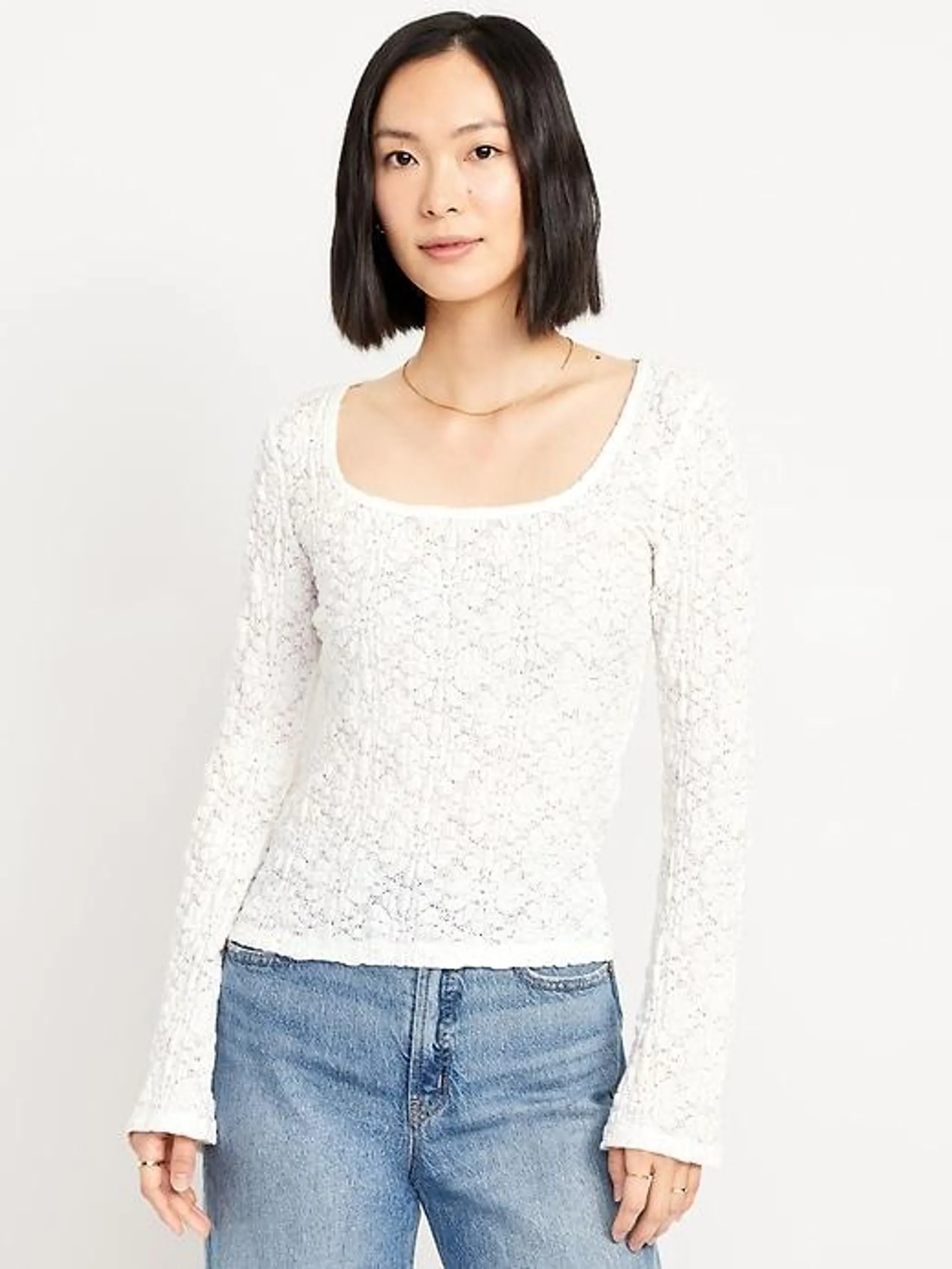 Textured Lace Scoop-Neck Top