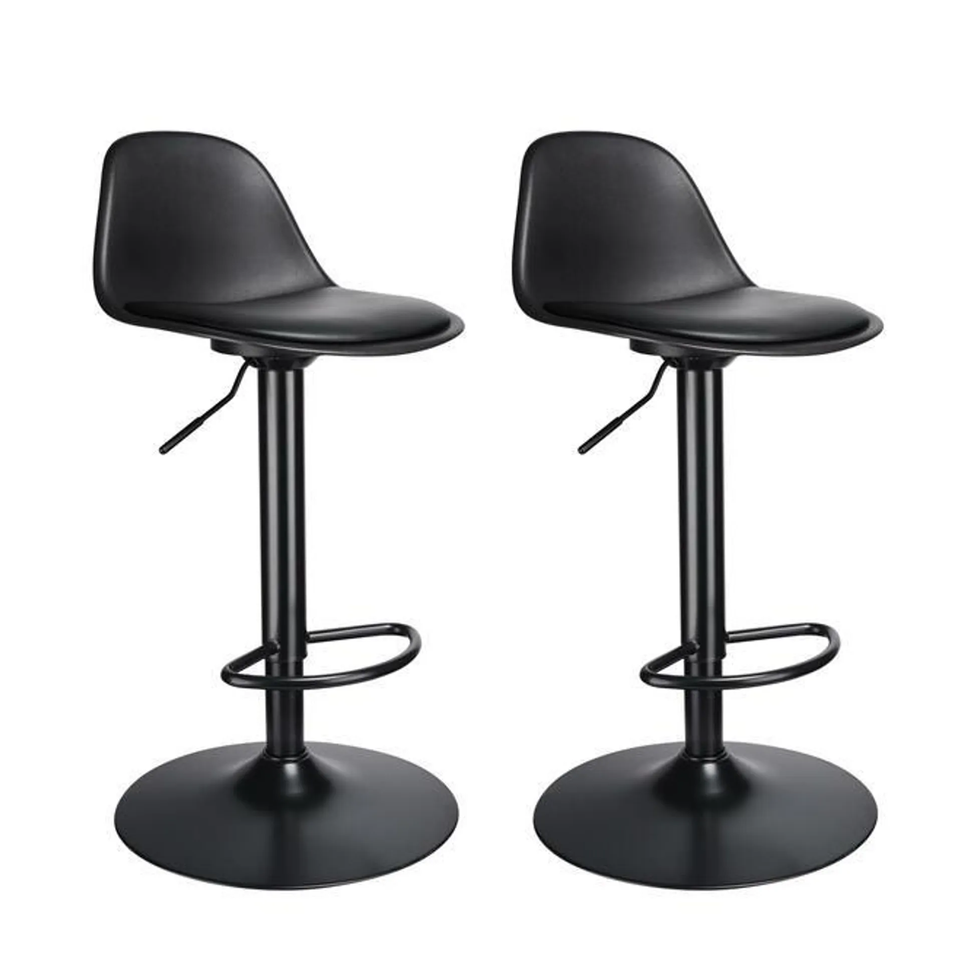 Retro-Style BarStools with Adjustable Height and 360° Rotation, Set of 2, Black - Moustache®