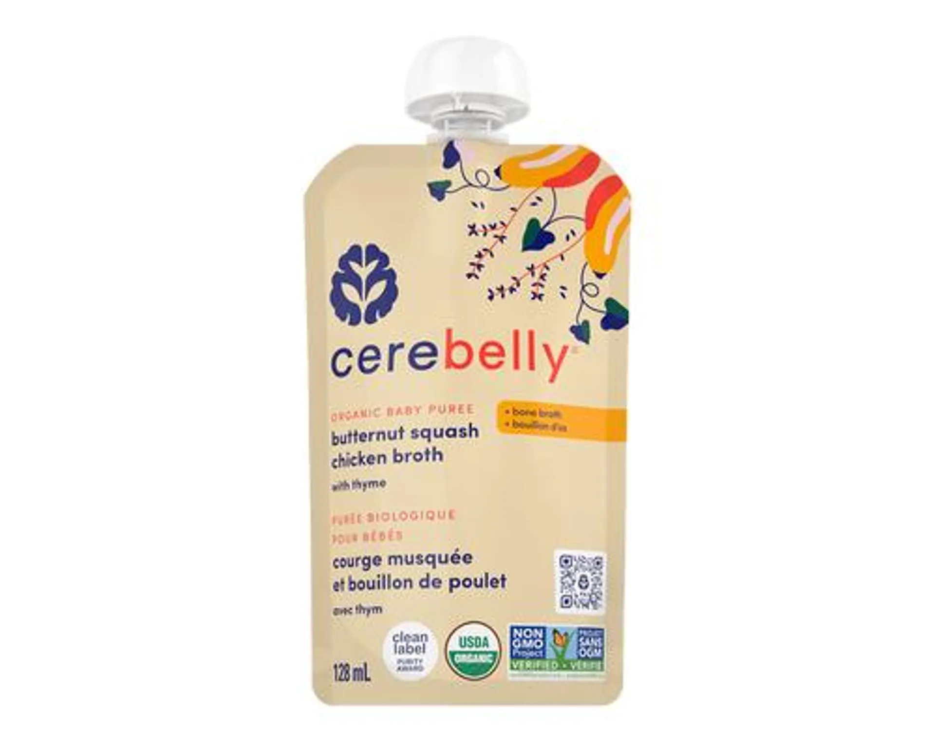 Cerebelly Organic Baby Puree Chicken Broth Butternut Squash 128mL