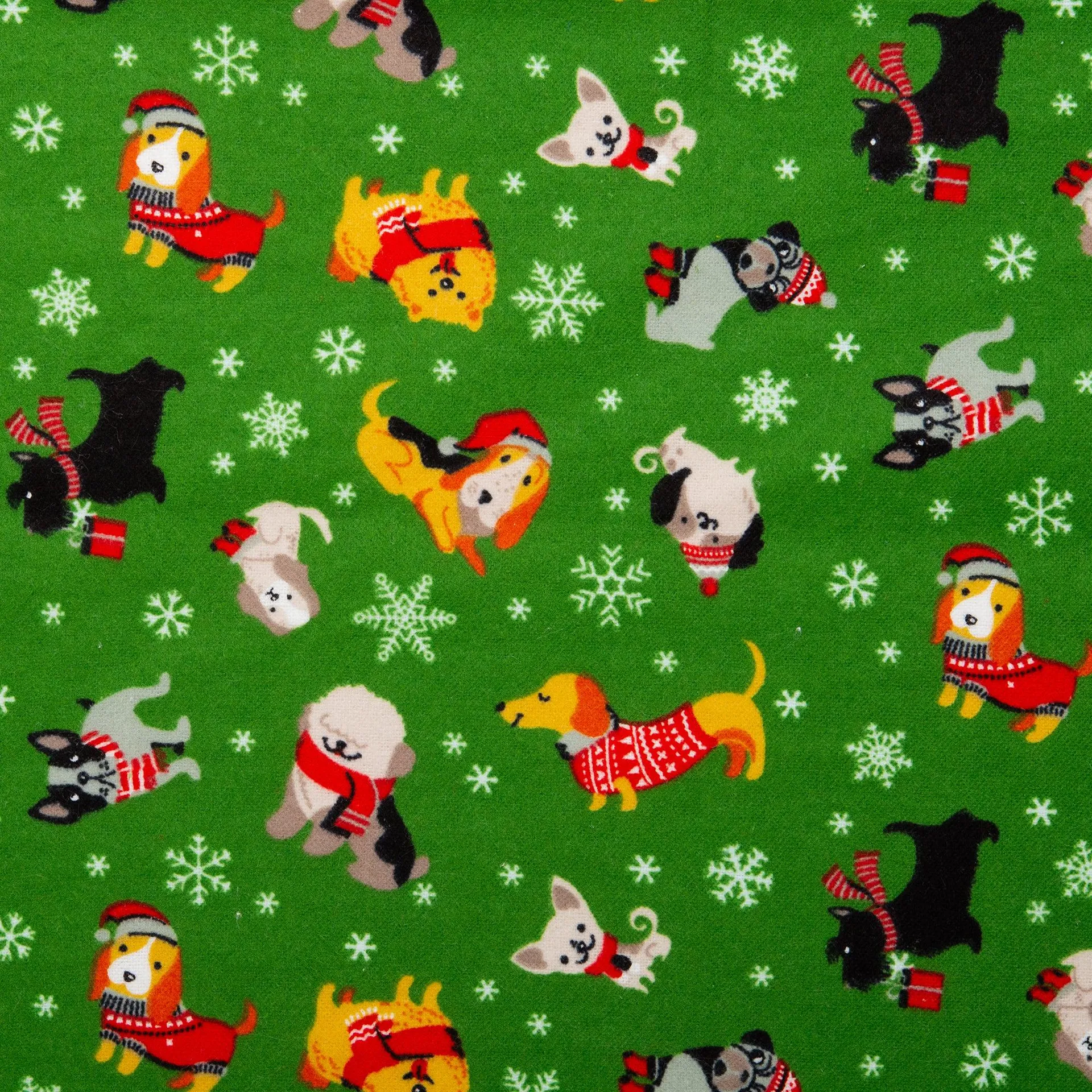 Christmas flannelette print - CHARLIE - Christmas dogs - Green