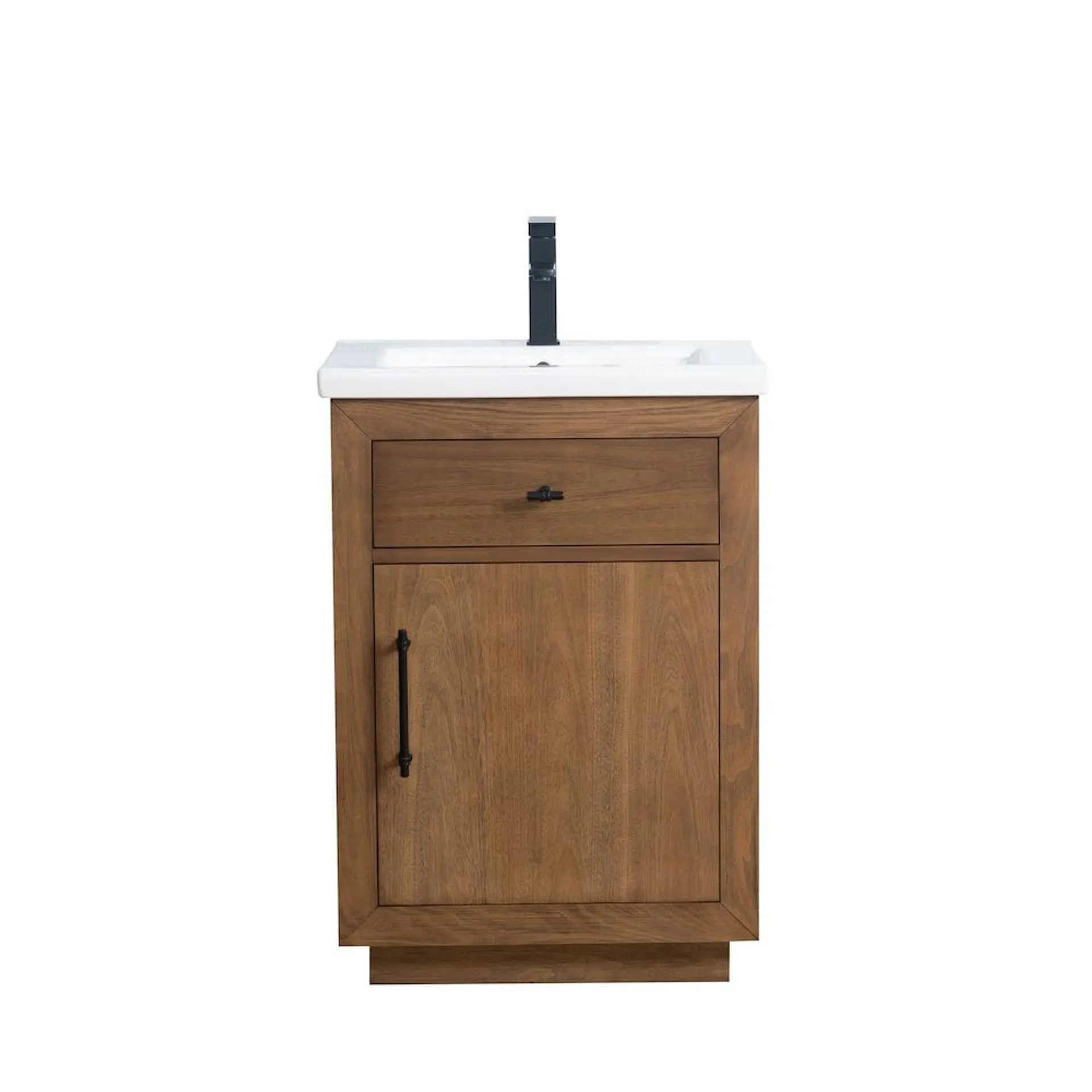 24 inch W Single Sink Freestanding Bathroom Vanity in Tan with Ceramic Top