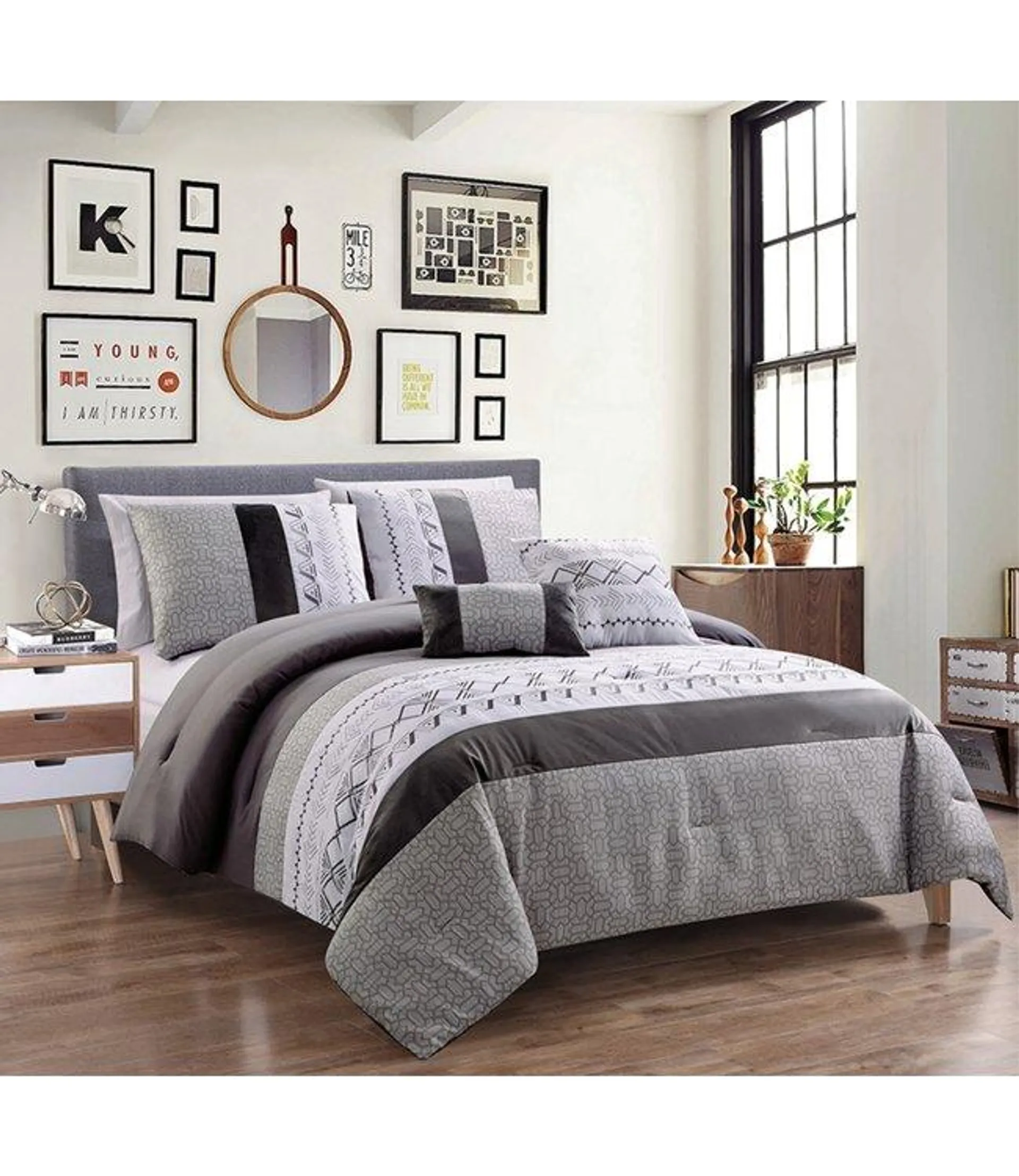 LAUREN TAYLOR SIRENA 5pc JACQUARD COMFORTER SET GREY (MP2)