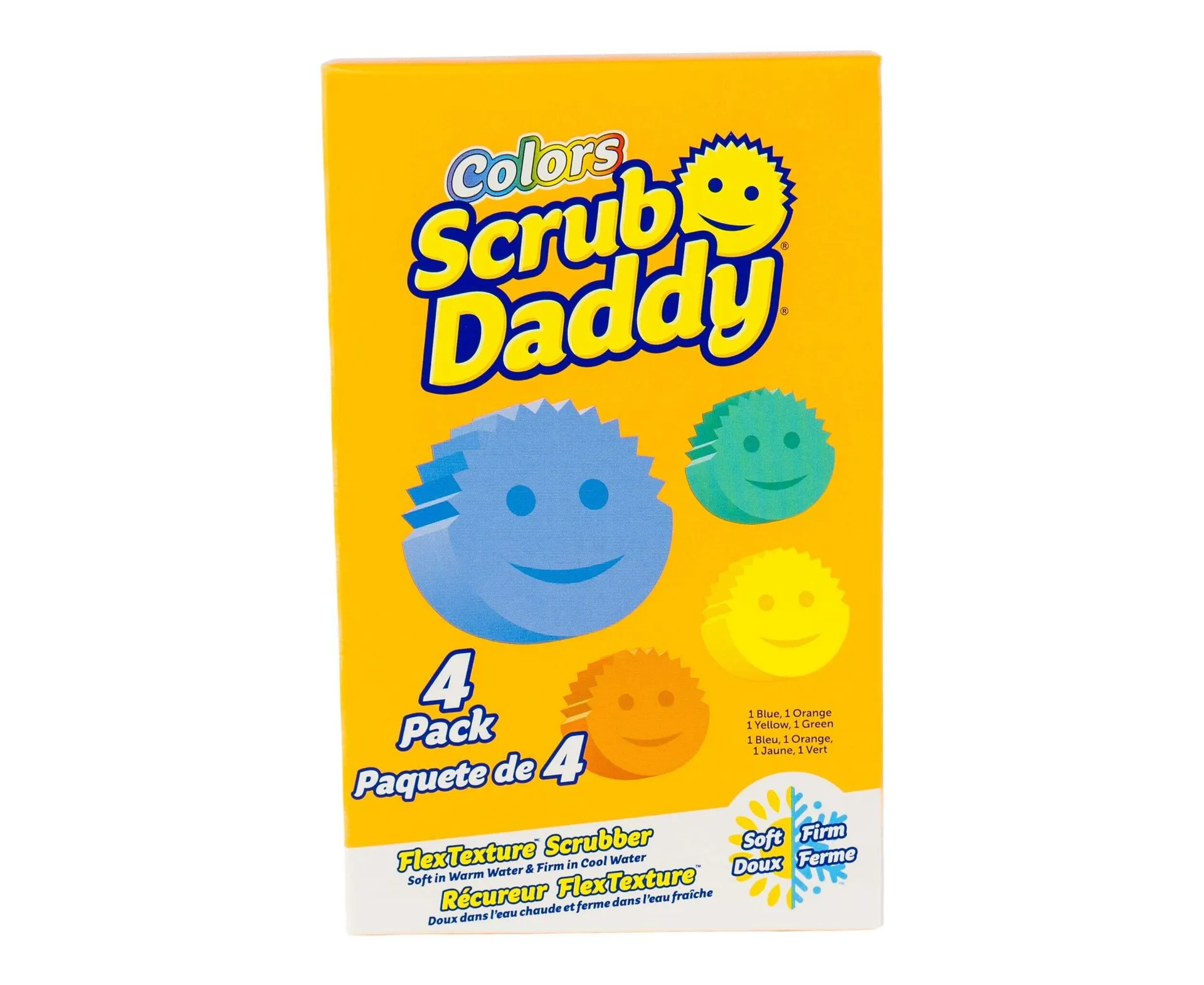 Scrub Daddy Colors Scratch-Free Cleaning Sponge/Scrubber with FlexTexture, 4-pk