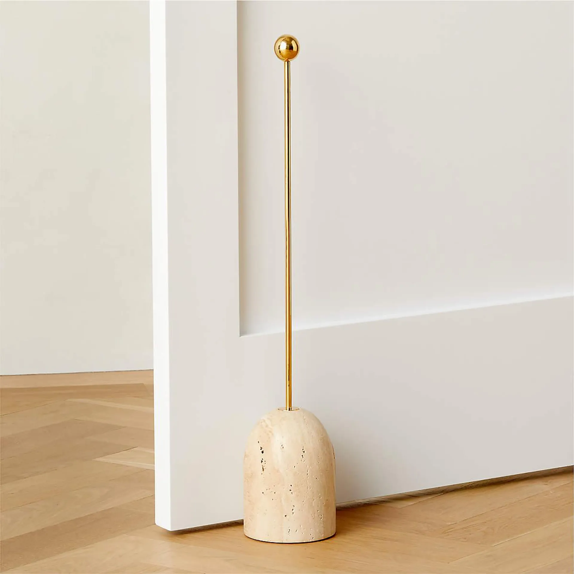 Travertine Doorstop with Unlacquered Polished Brass Handle