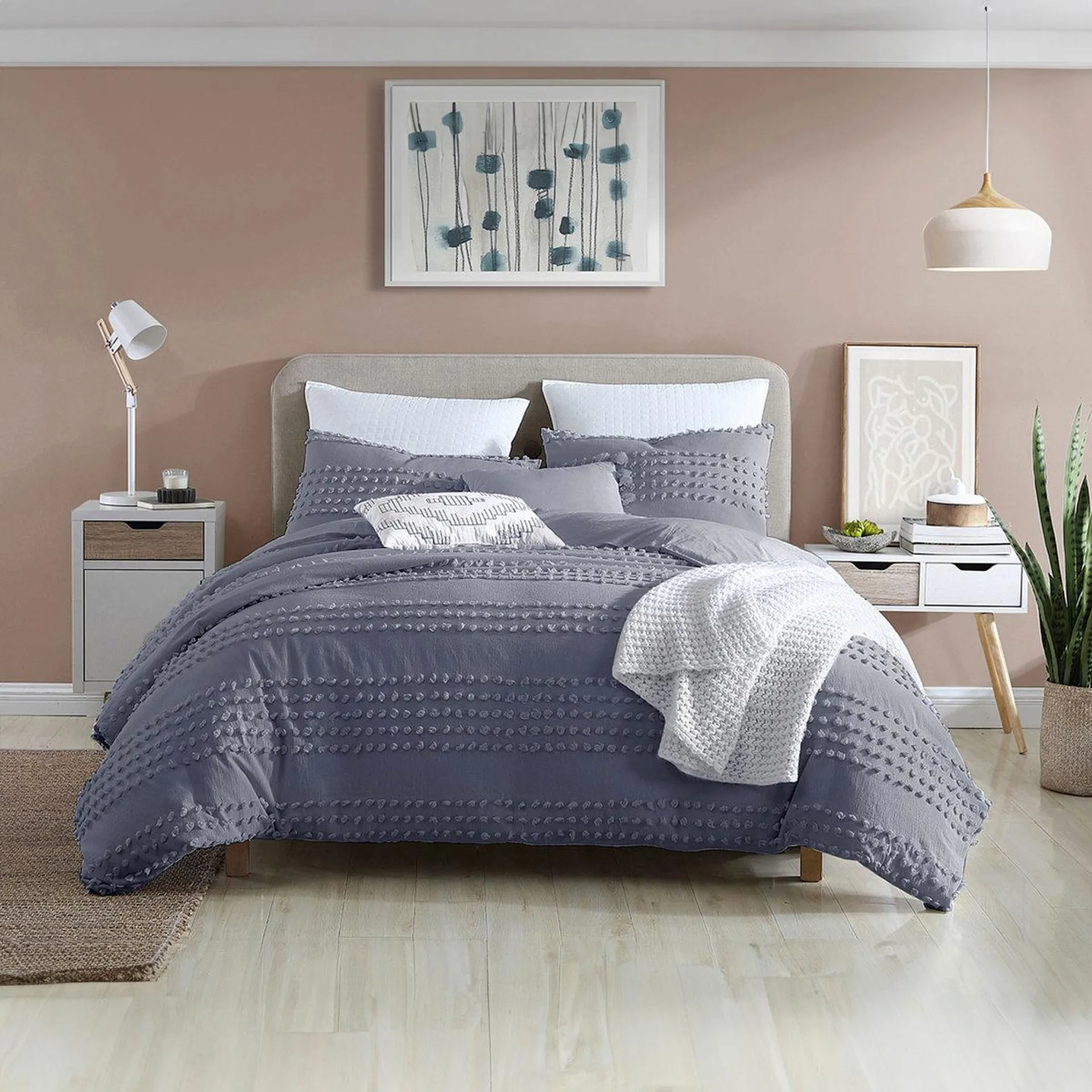 Marilla 100% Cotton Clip Jacquard Pom Pom Texture 5-Piece Comforter Set