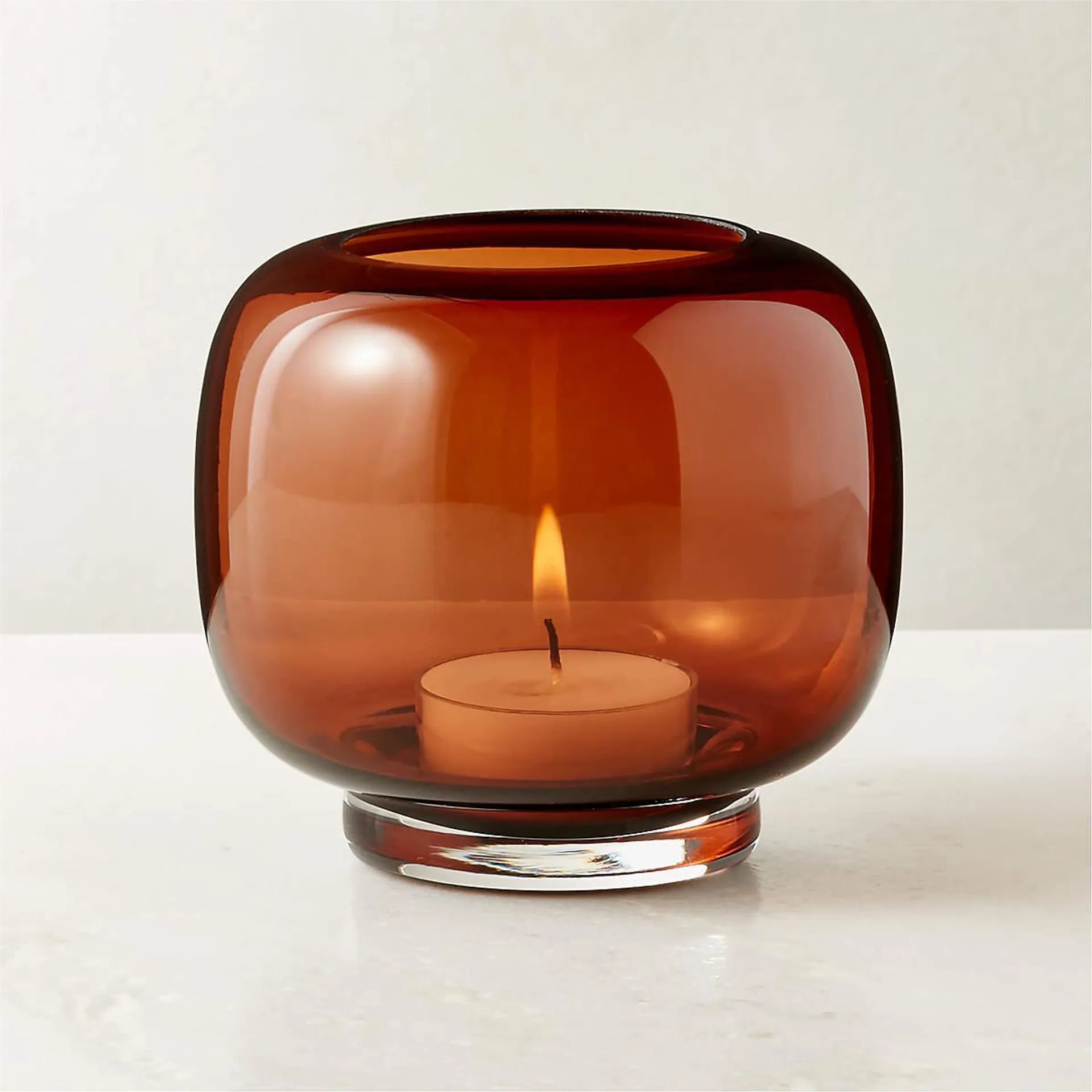 Coco Round Smoked Amber Glass Hurricane Candle Holder Small